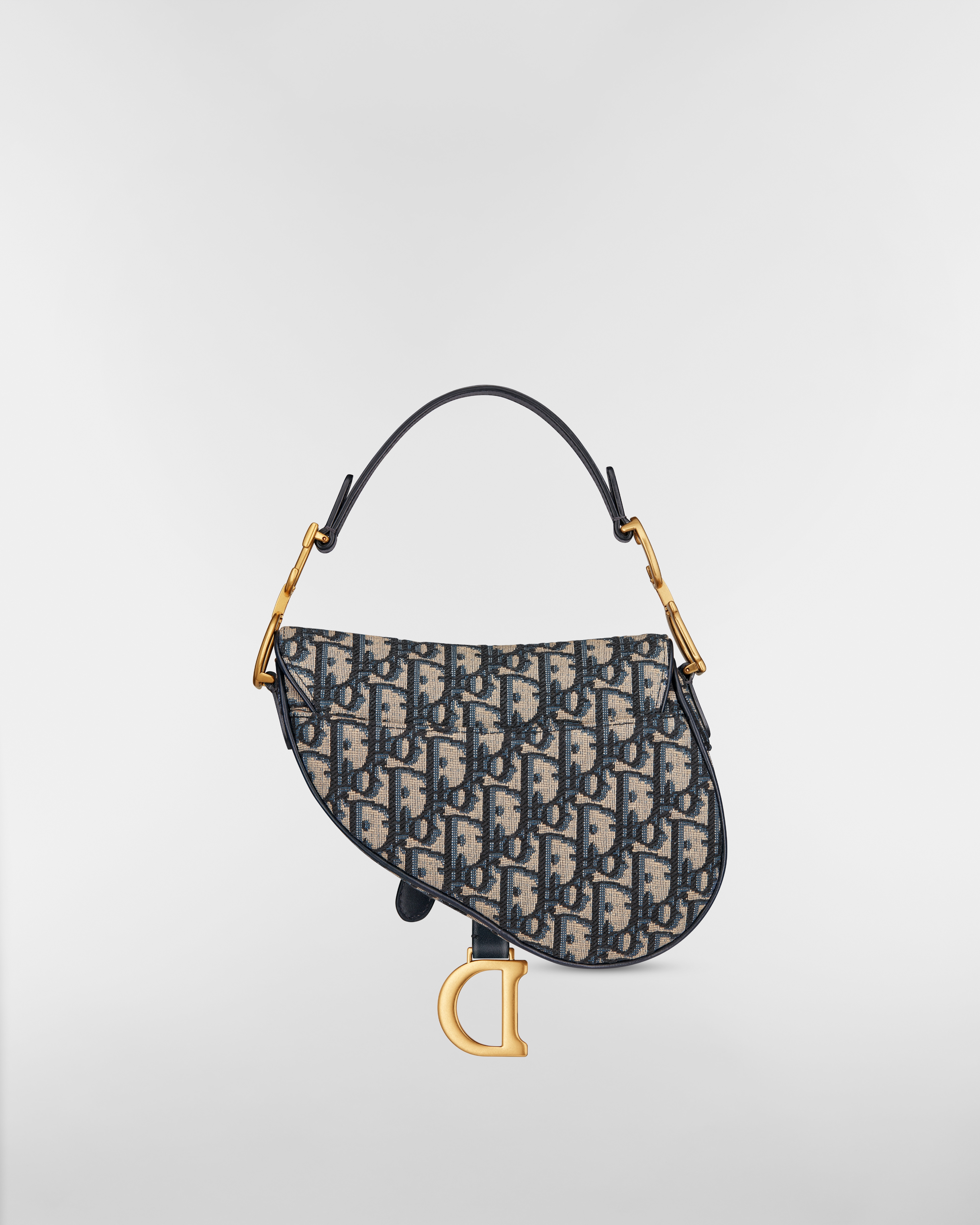 Bolso mini Saddle con bandolera Dior Oblique en jacquard azul E08