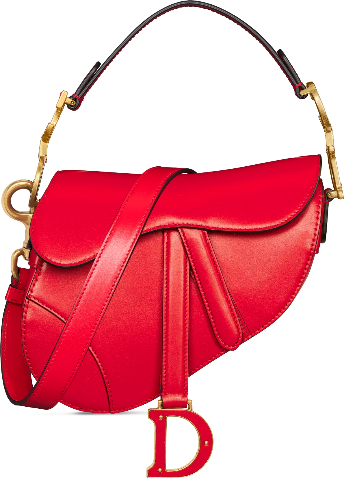 Mini Saddle Bag with Strap Bright Red Supple Calfskin DIOR