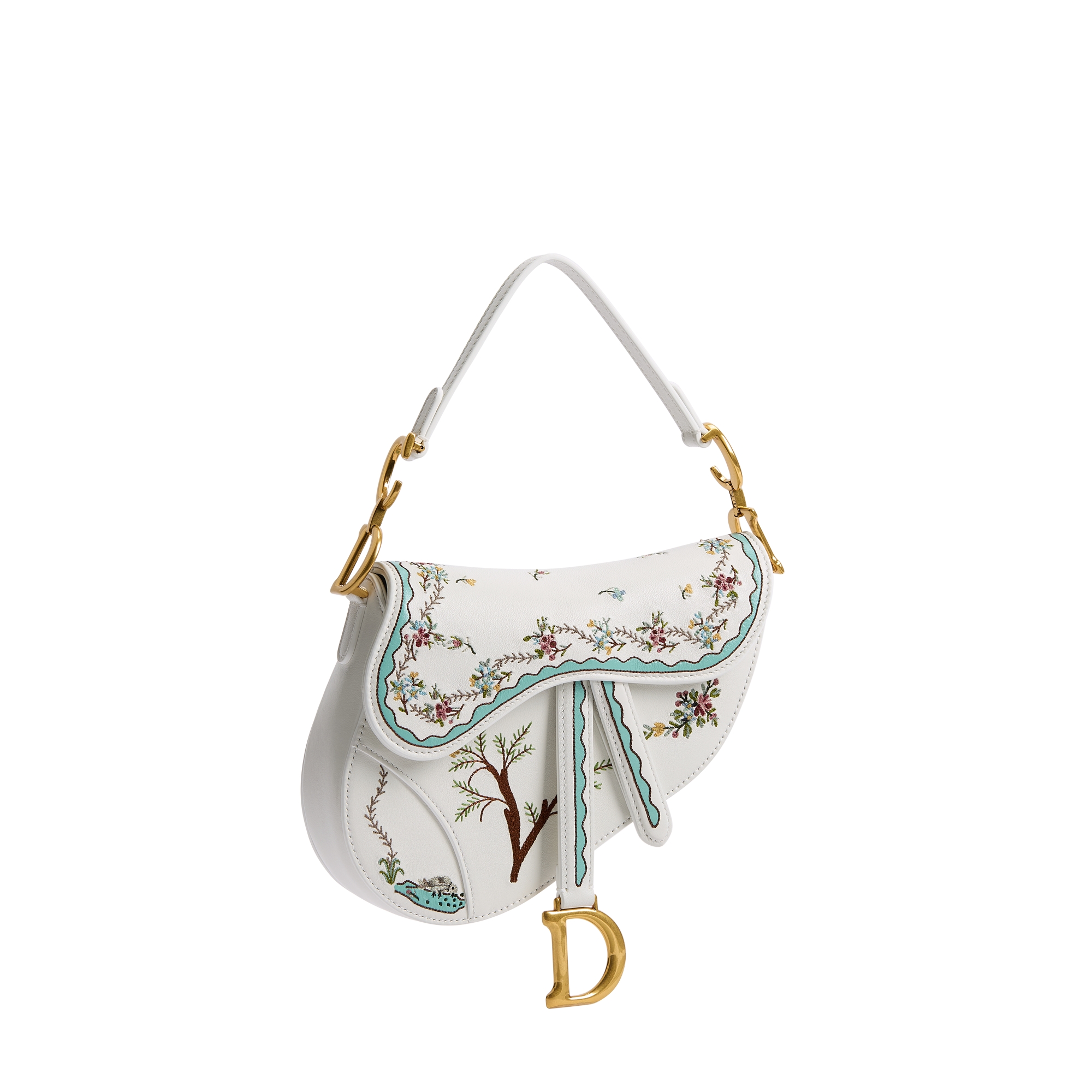 Dioramour Small Saddle Bag with Strap White Lambskin with