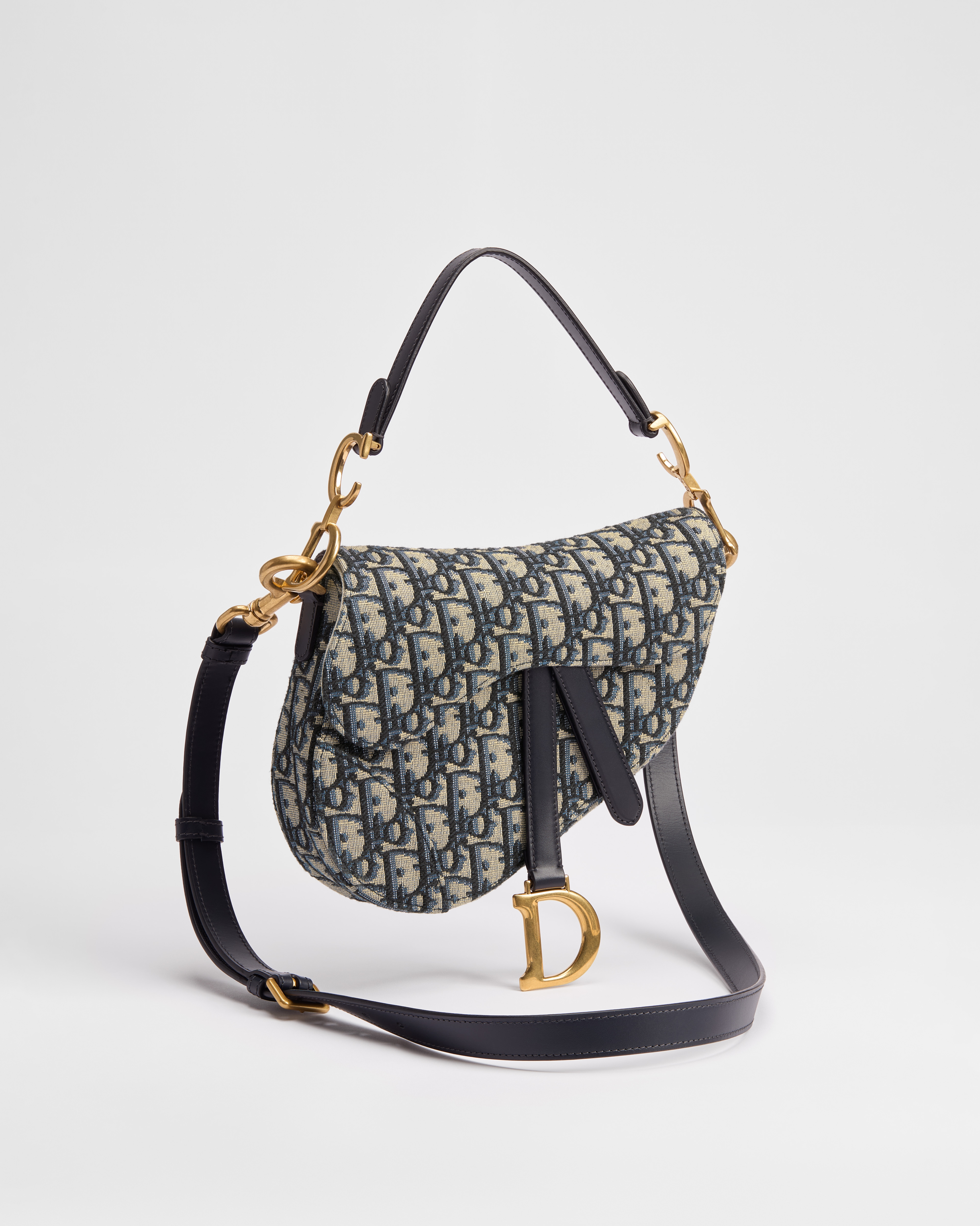 Kleine Saddle Bag mit Trageriemen Dior Oblique Jacquard in Blau E03