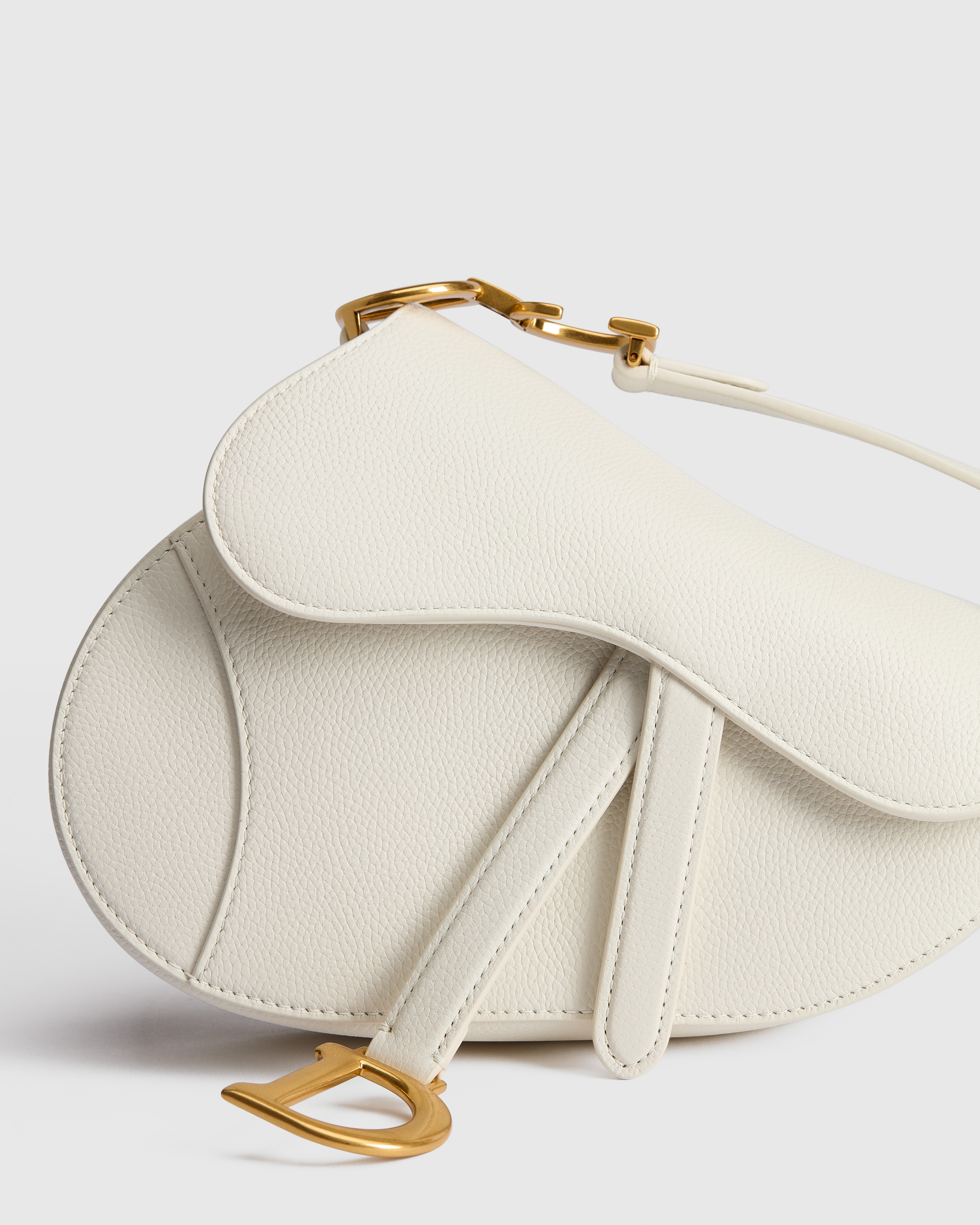 Small Saddle Bag with Strap Latte Grained Calfskin E09