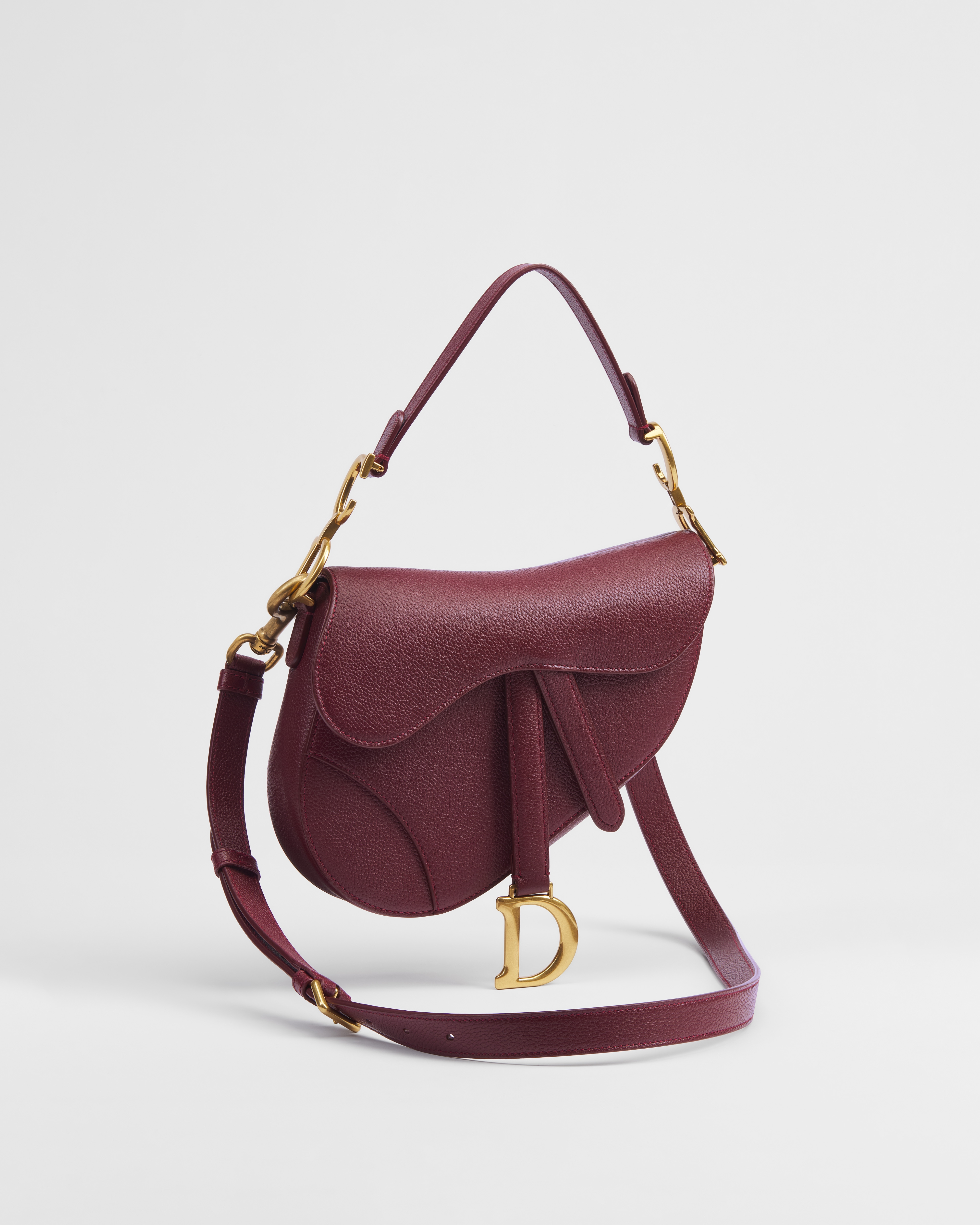 Dior Or Small Saddle Bag with Strap Rouge Hermitage Grained Calfskin E03