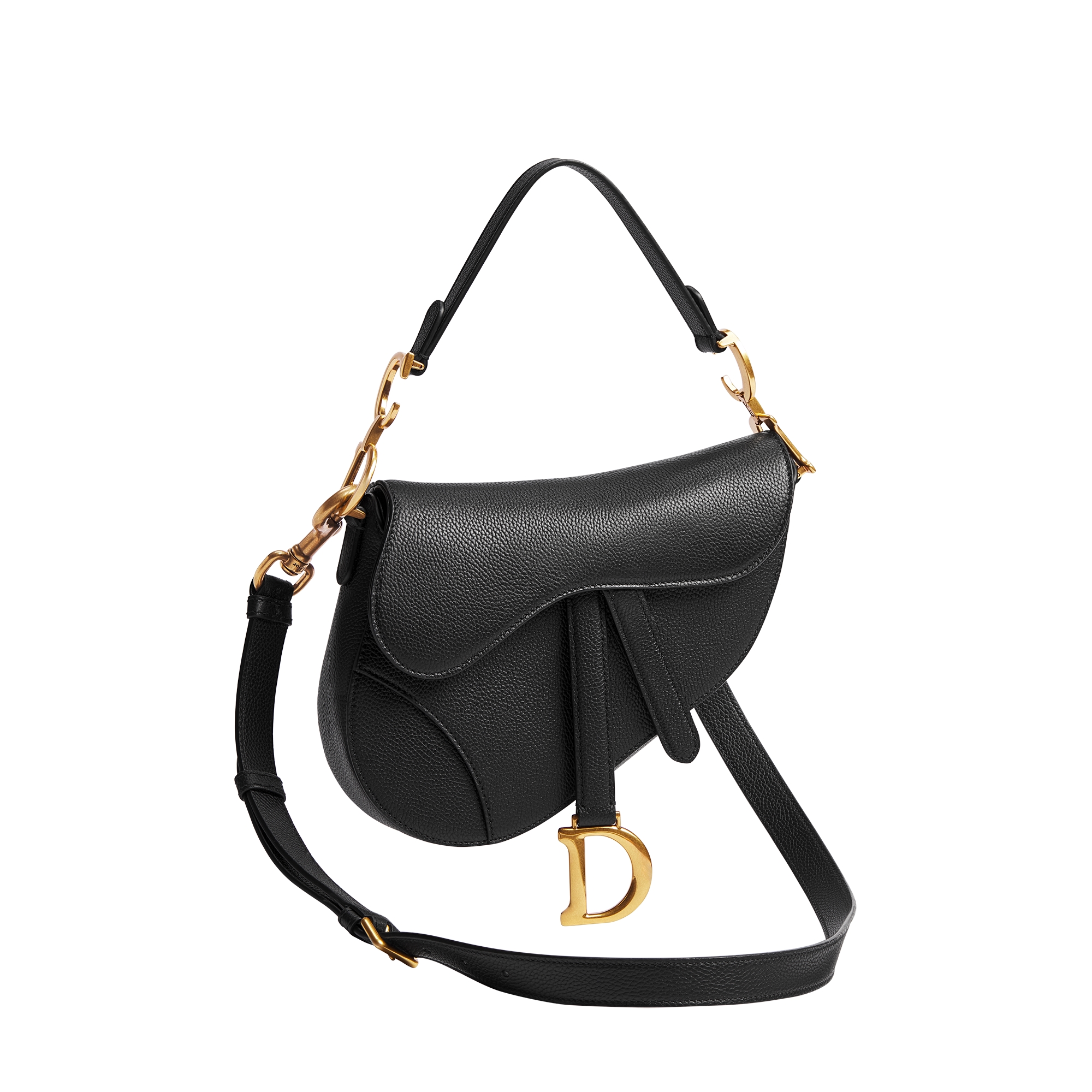 Small Saddle Bag with Strap Black Grained Calfskin E03