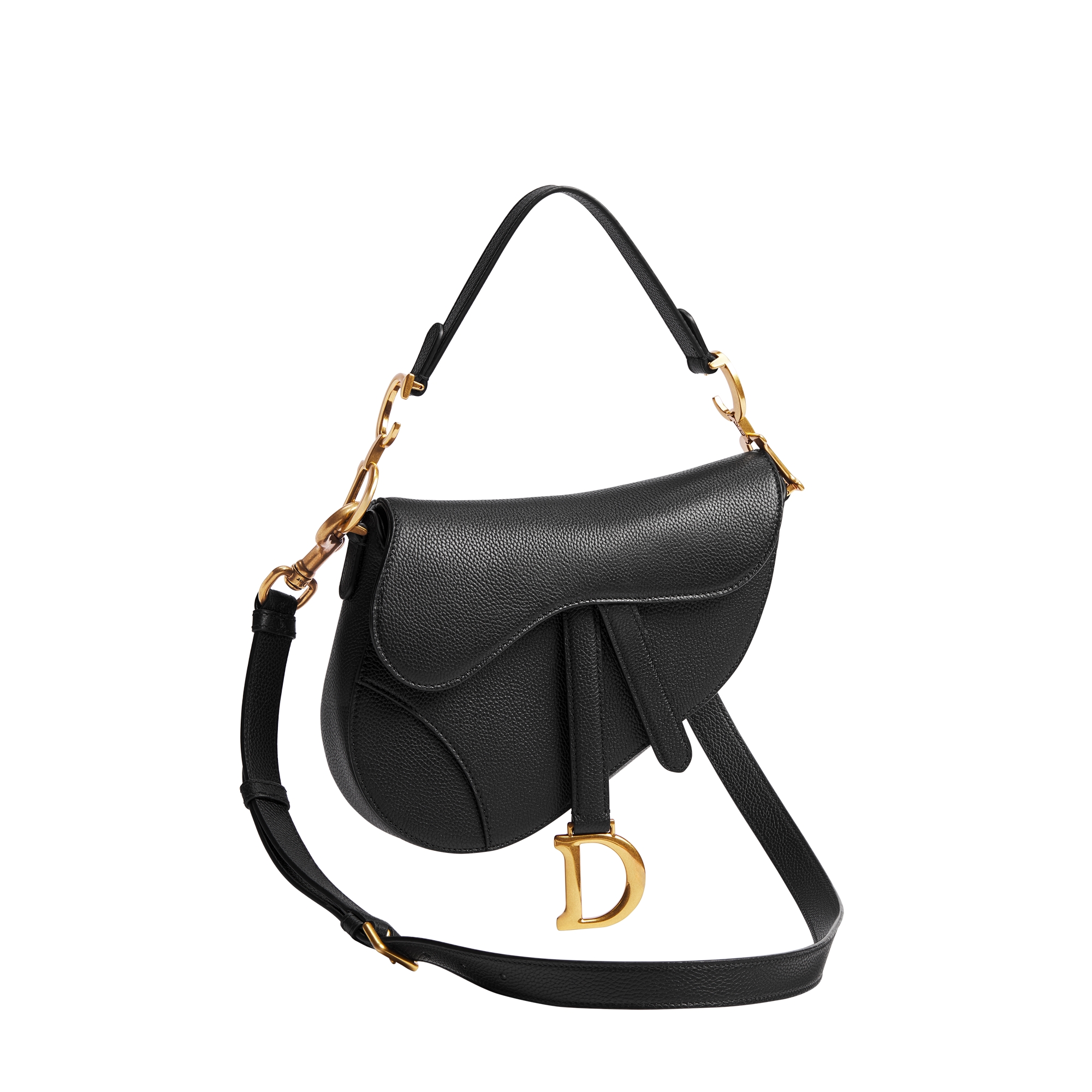 Small Saddle Bag with Strap Black Grained Calfskin E03