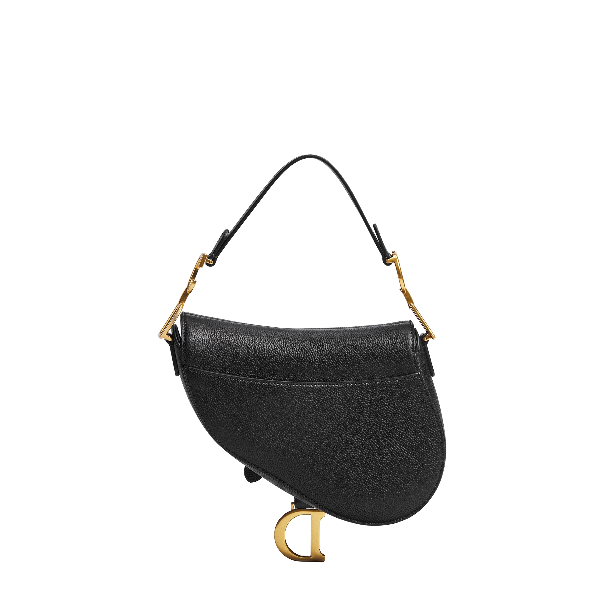 Small Saddle Bag with Strap Black Grained Calfskin E08