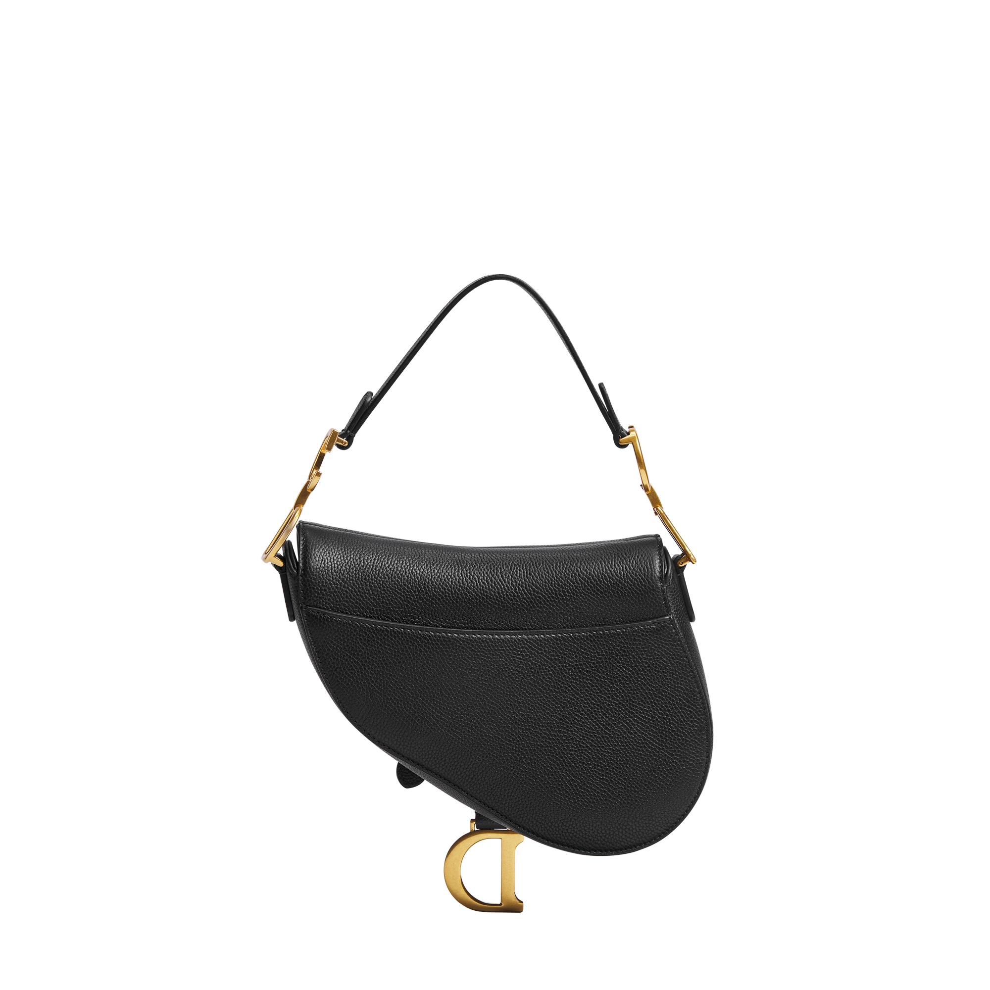 Small Saddle Bag with Strap Black Grained Calfskin E08