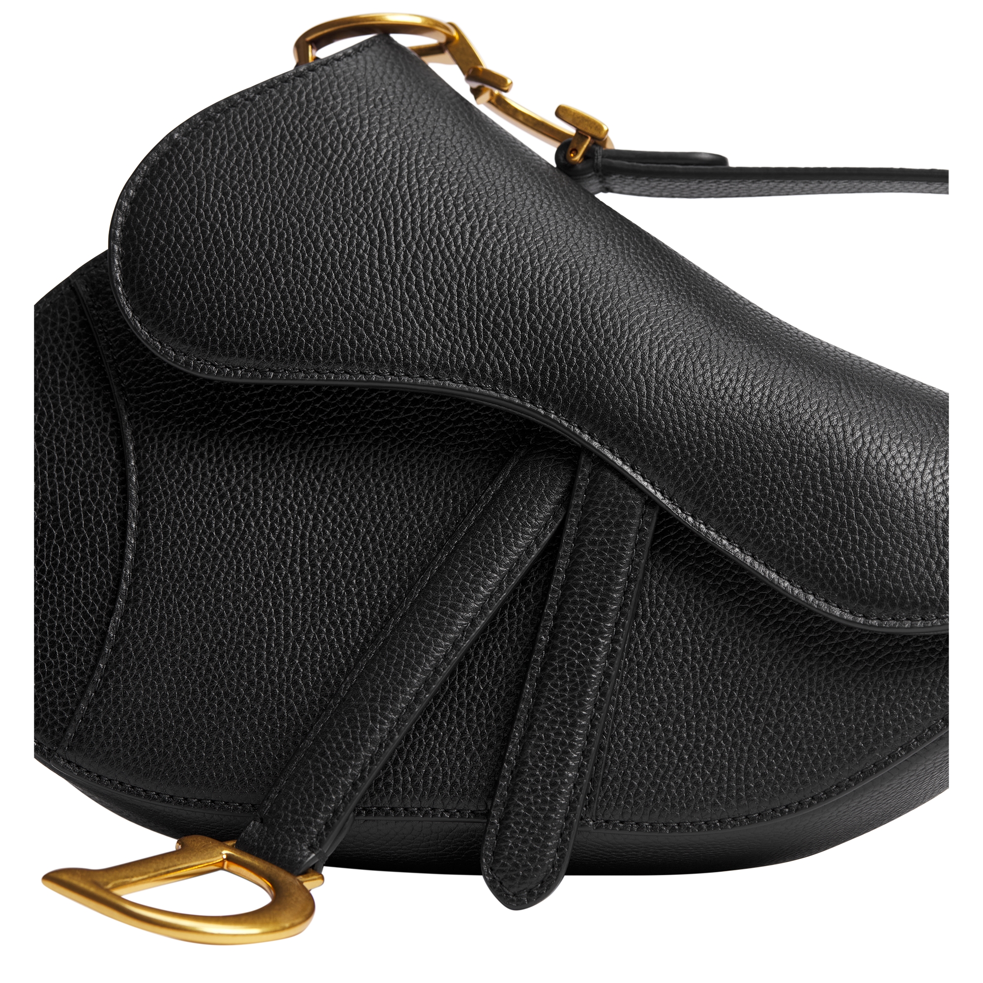 Small Saddle Bag with Strap Black Grained Calfskin E09