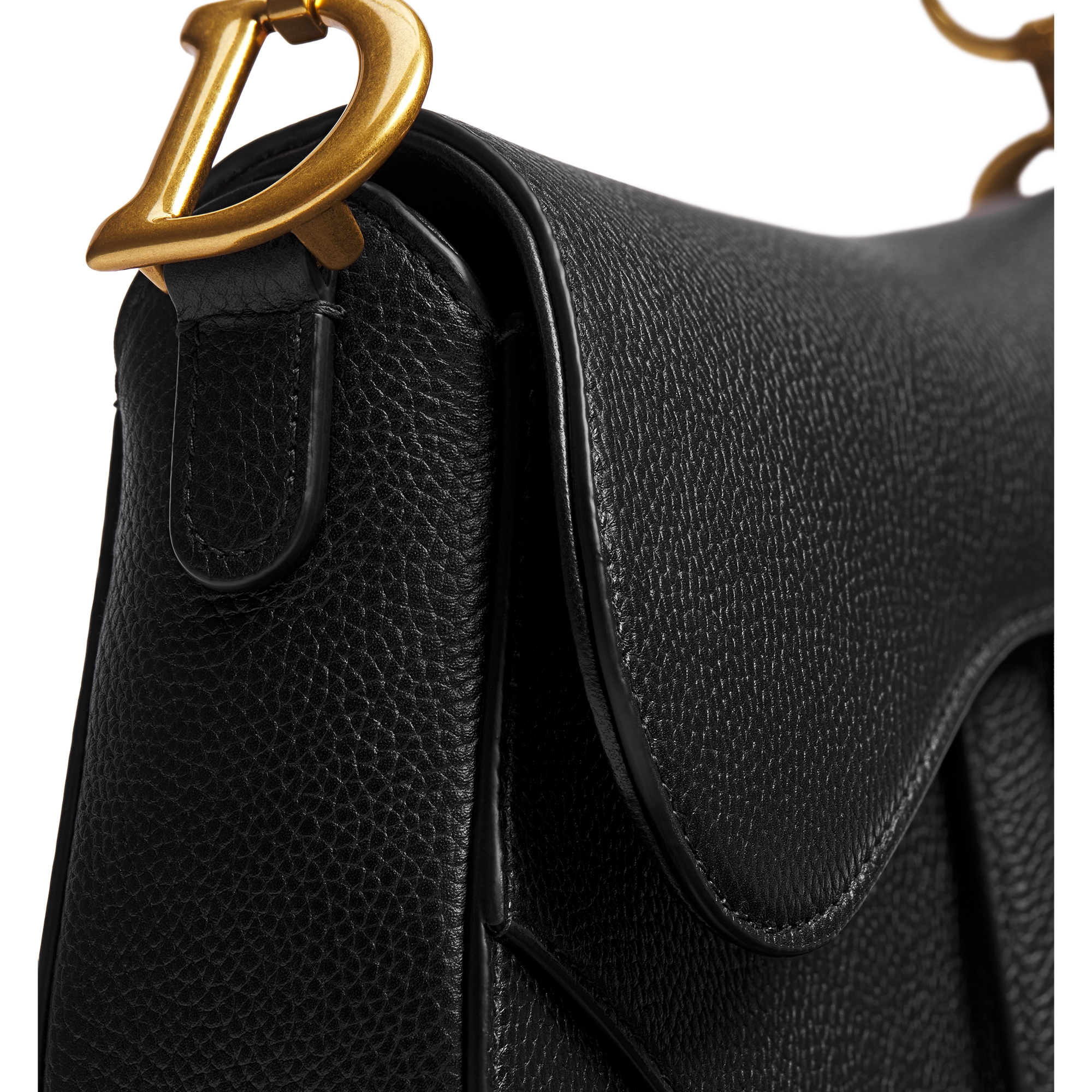 Small Saddle Bag with Strap Black Grained Calfskin E10