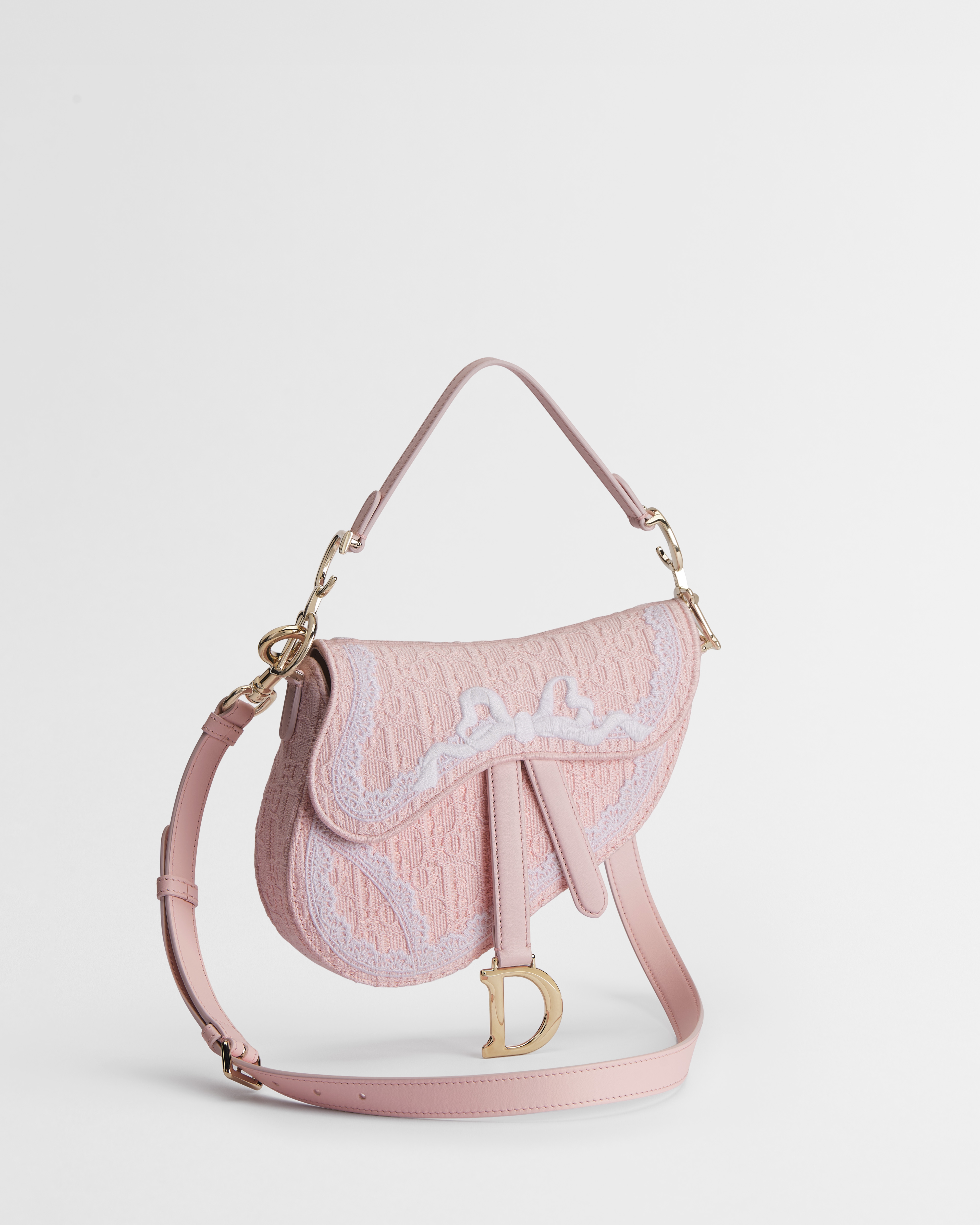 Small Saddle Bag with Strap Rose Soupir Dior Oblique Jacquard and White Lace E03
