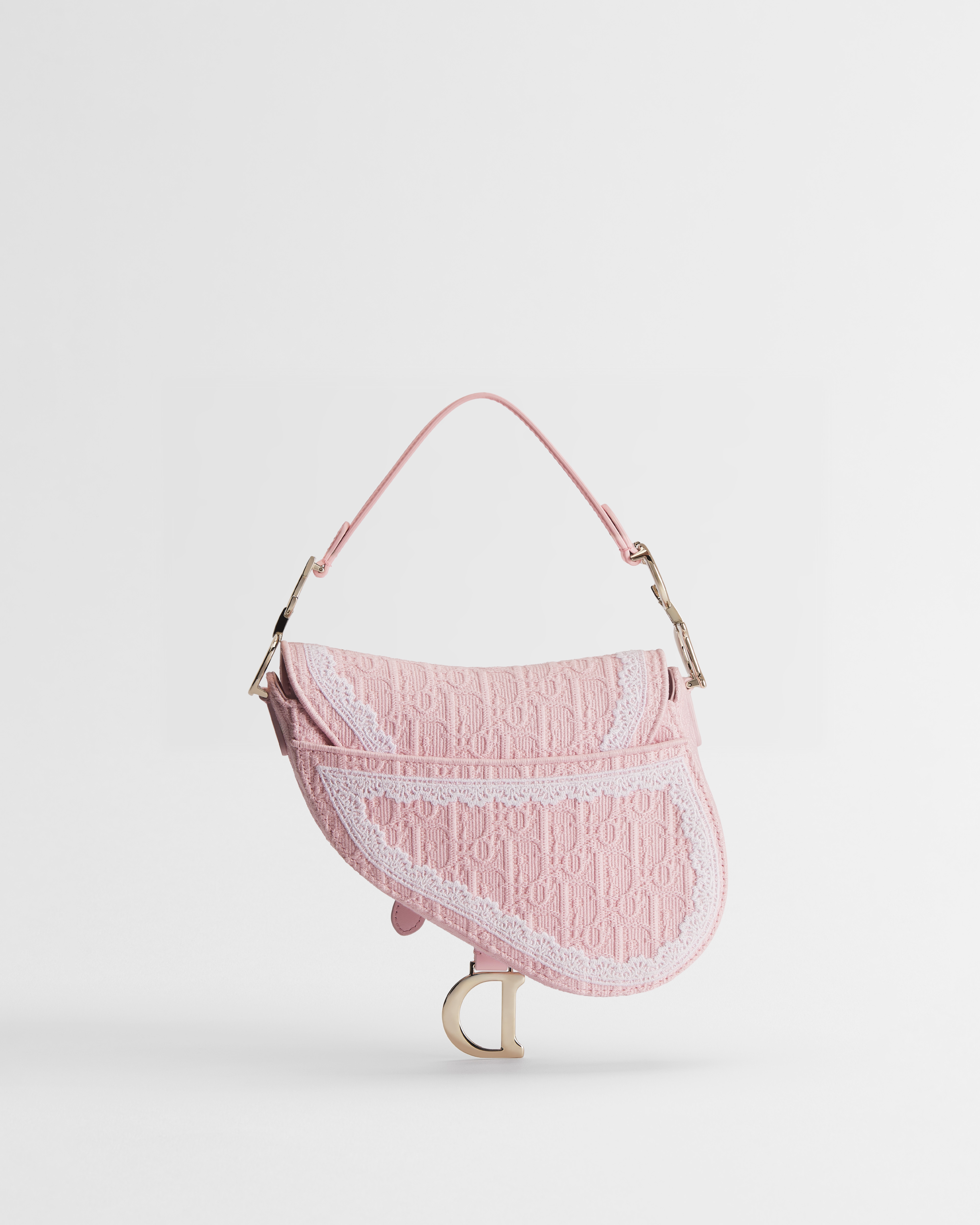 Small Saddle Bag with Strap Rose Soupir Dior Oblique Jacquard and White Lace E08