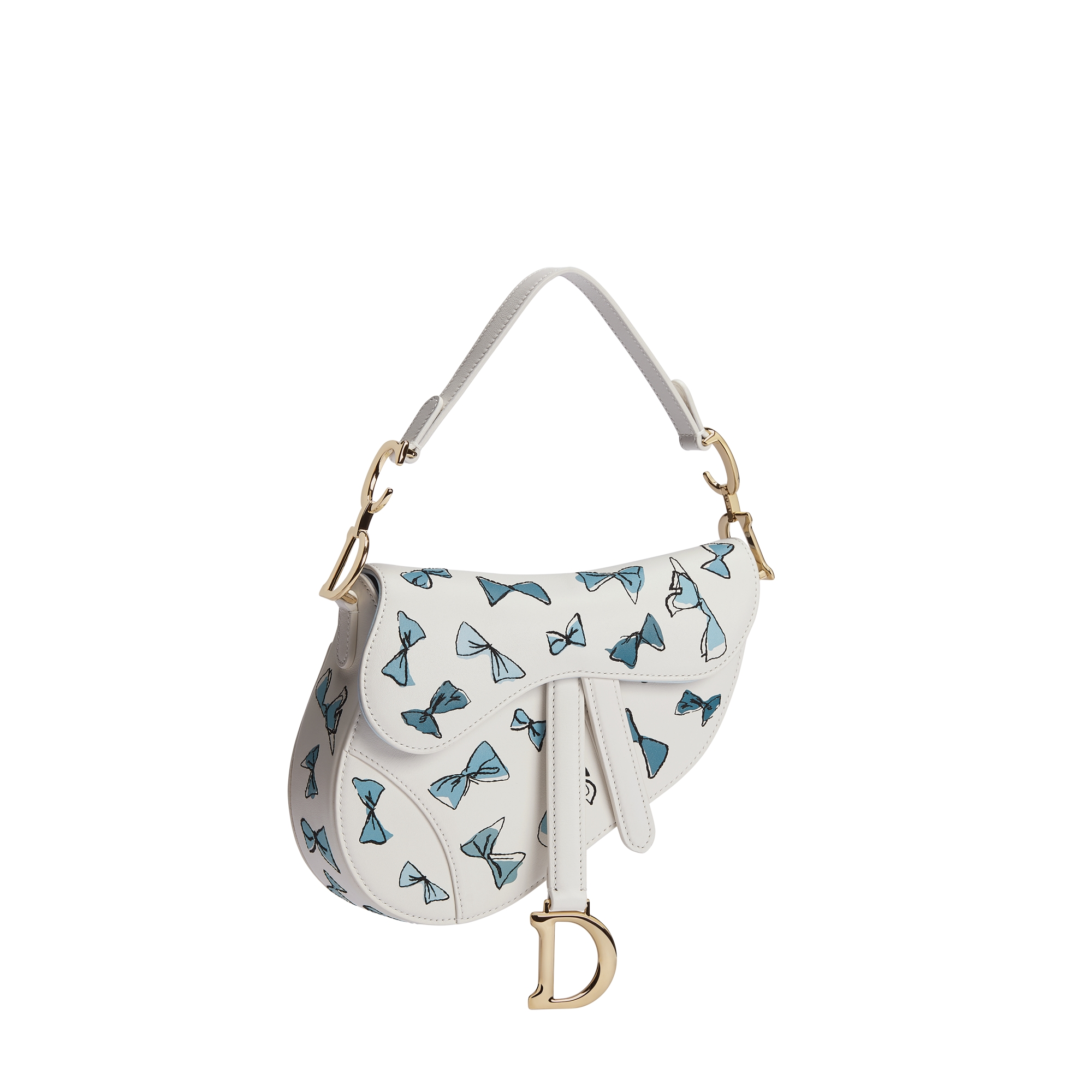 Bolsa Dioriviera Saddle pequena com alça Couro de vitelo branco