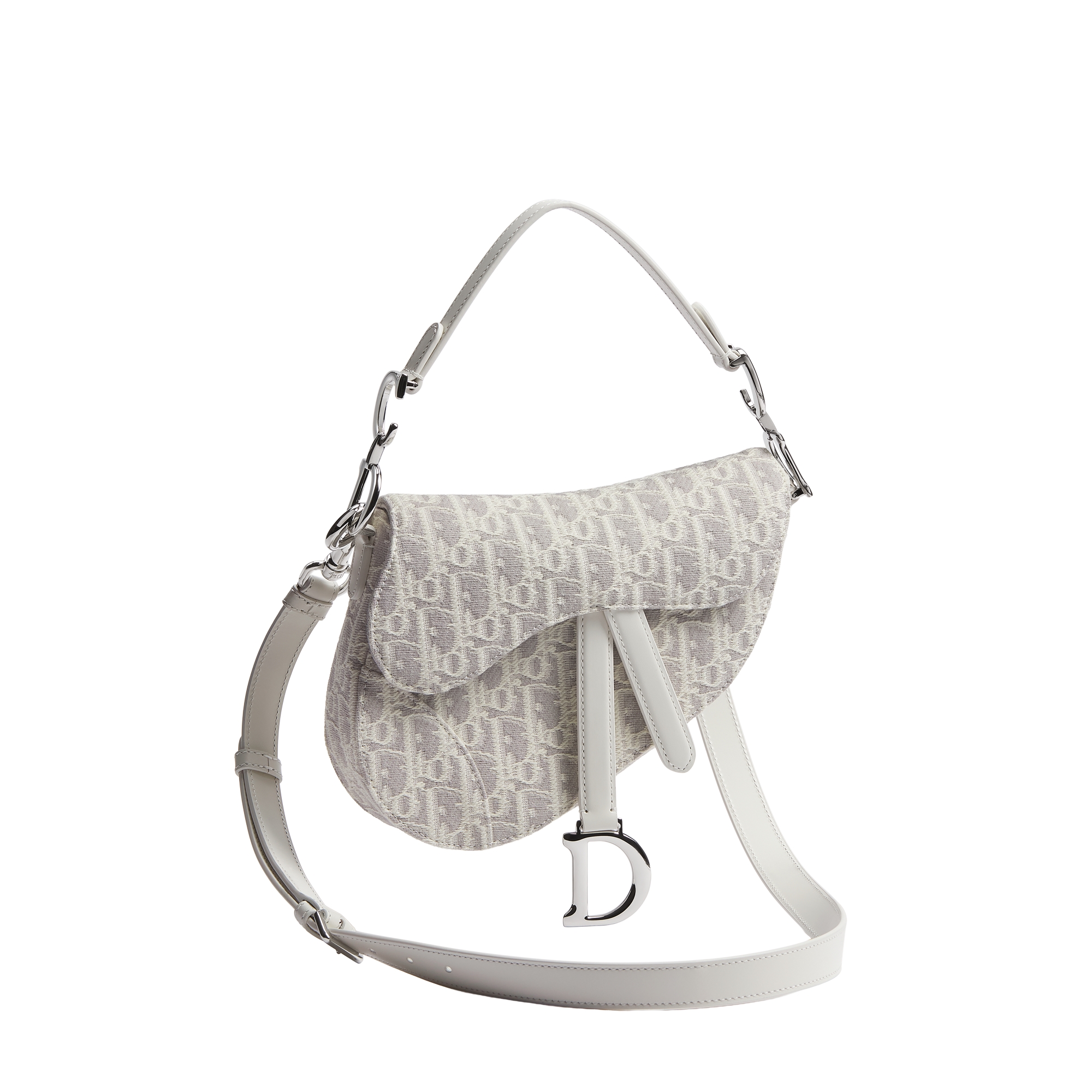 Small Saddle Bag with Strap Latte and Gray Dior Oblique Jacquard E03