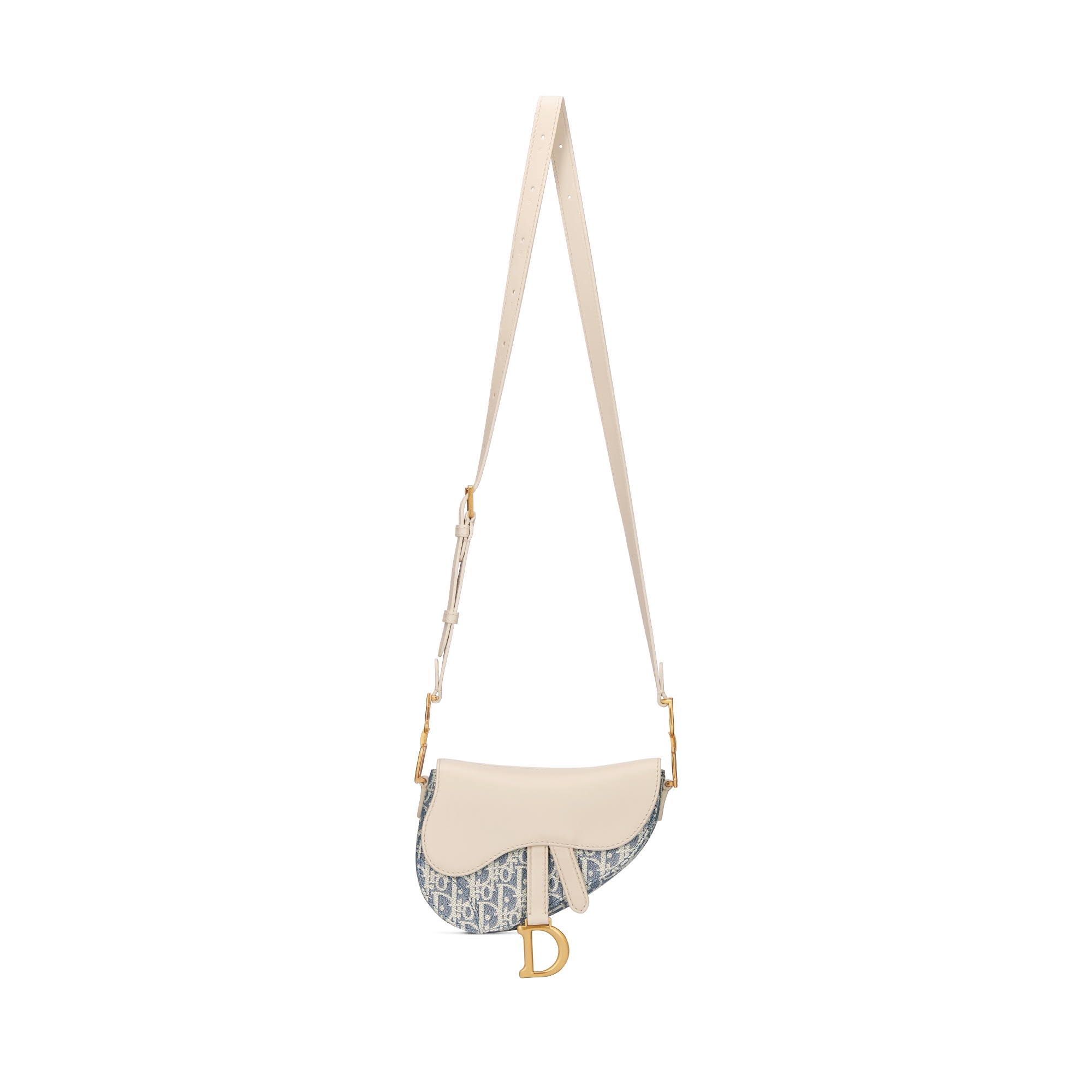 Mini Soft Saddle Bag with Strap Blue Dior Oblique Chambray with Raffia ...