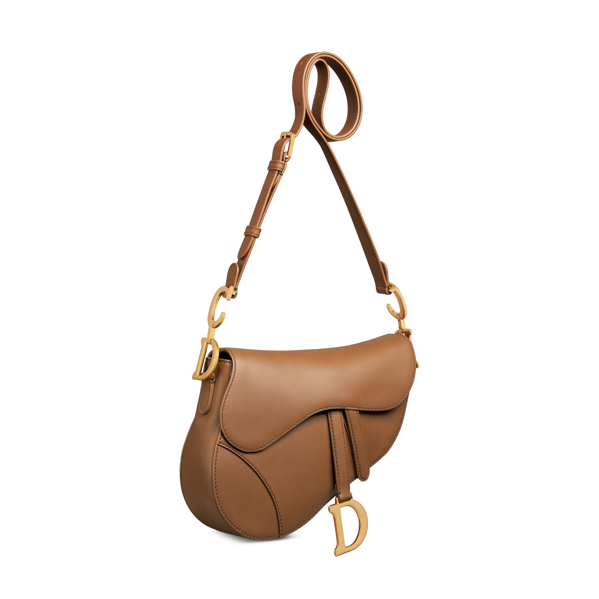 Medium Soft Saddle Bag with Strap Camel Vintage Smooth Calfskin E03