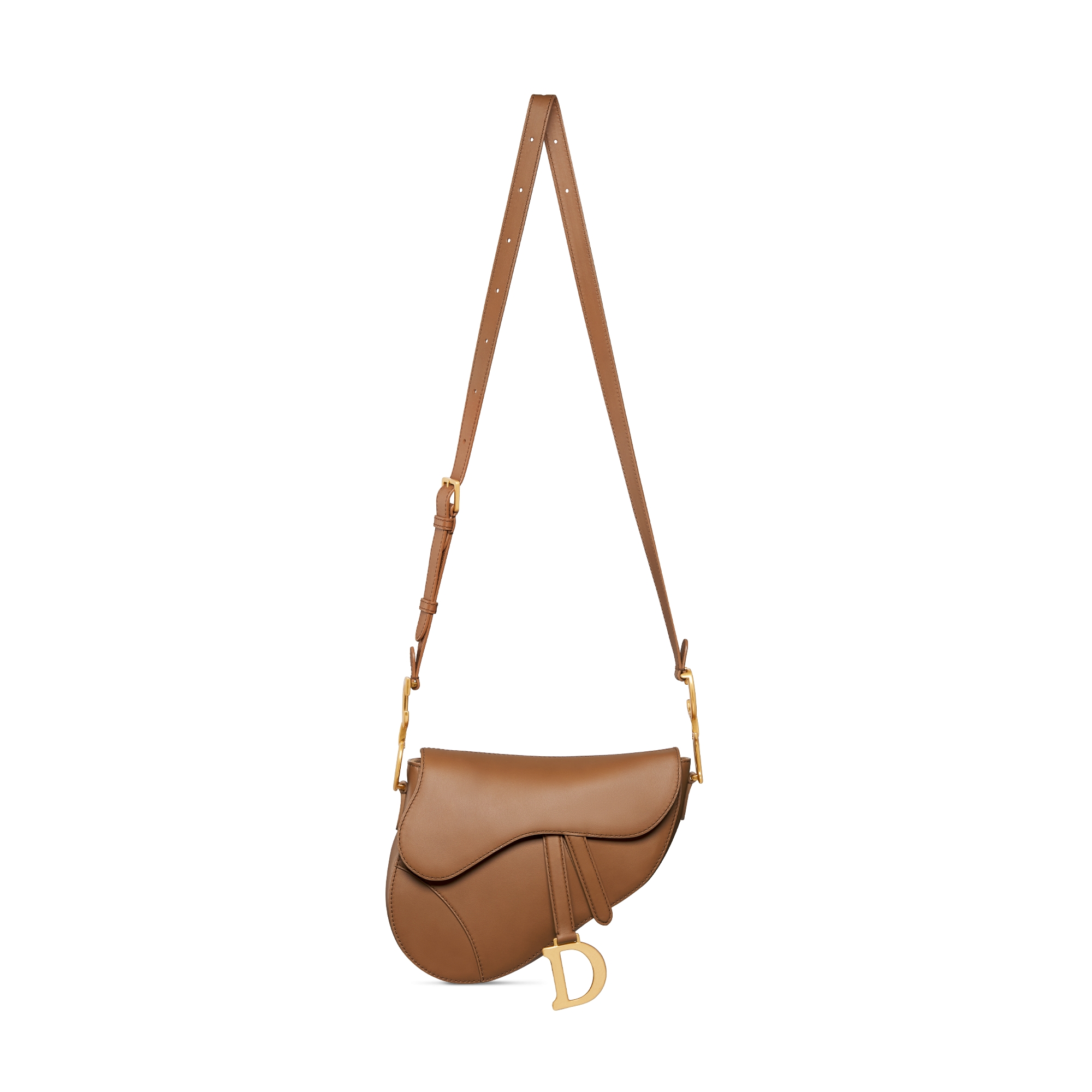 Medium Soft Saddle Bag with Strap Camel Vintage Smooth Calfskin E07