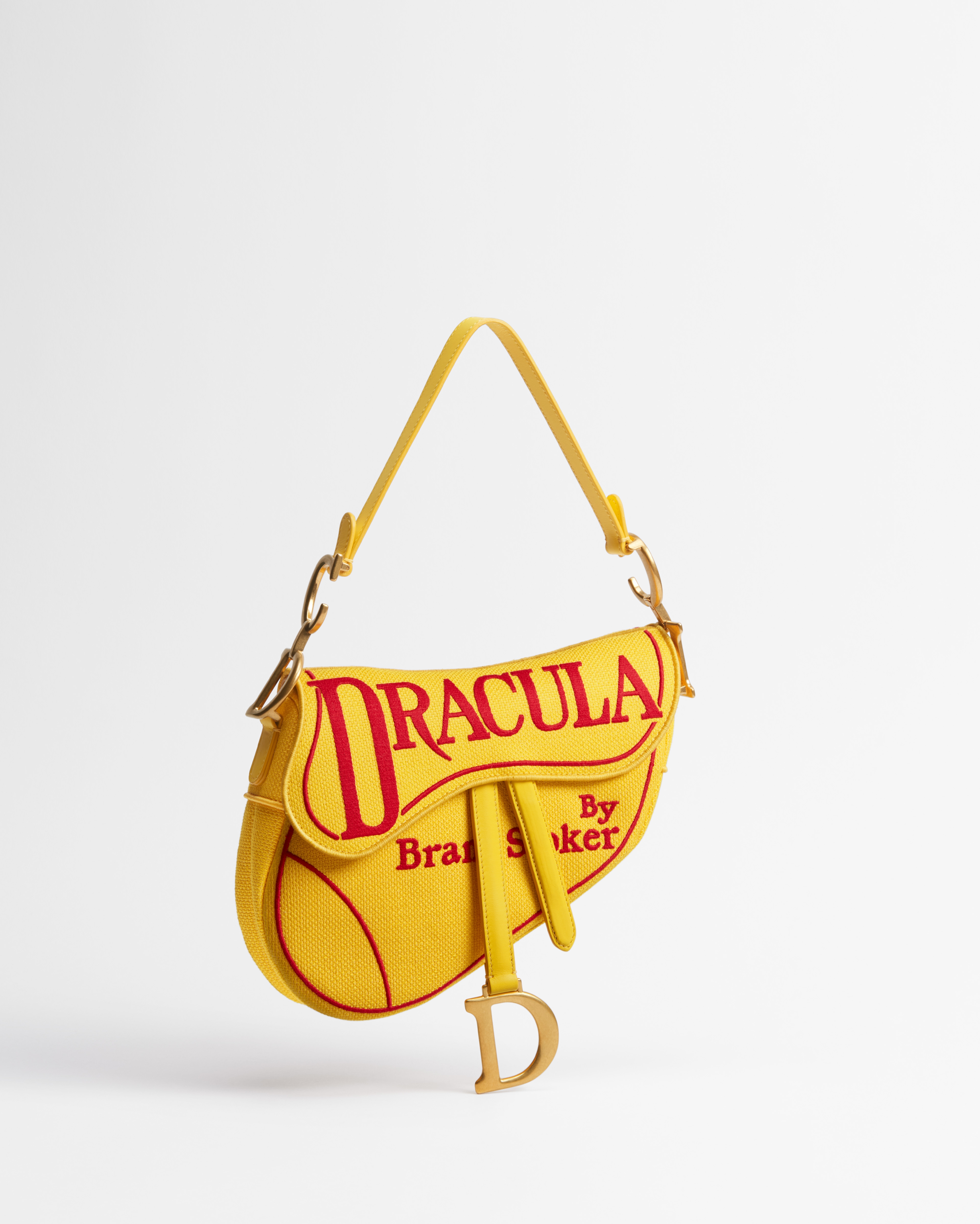 Saddle Bag mit Trageriemen Book Cover-Stickerei in Gelb und Rot E01