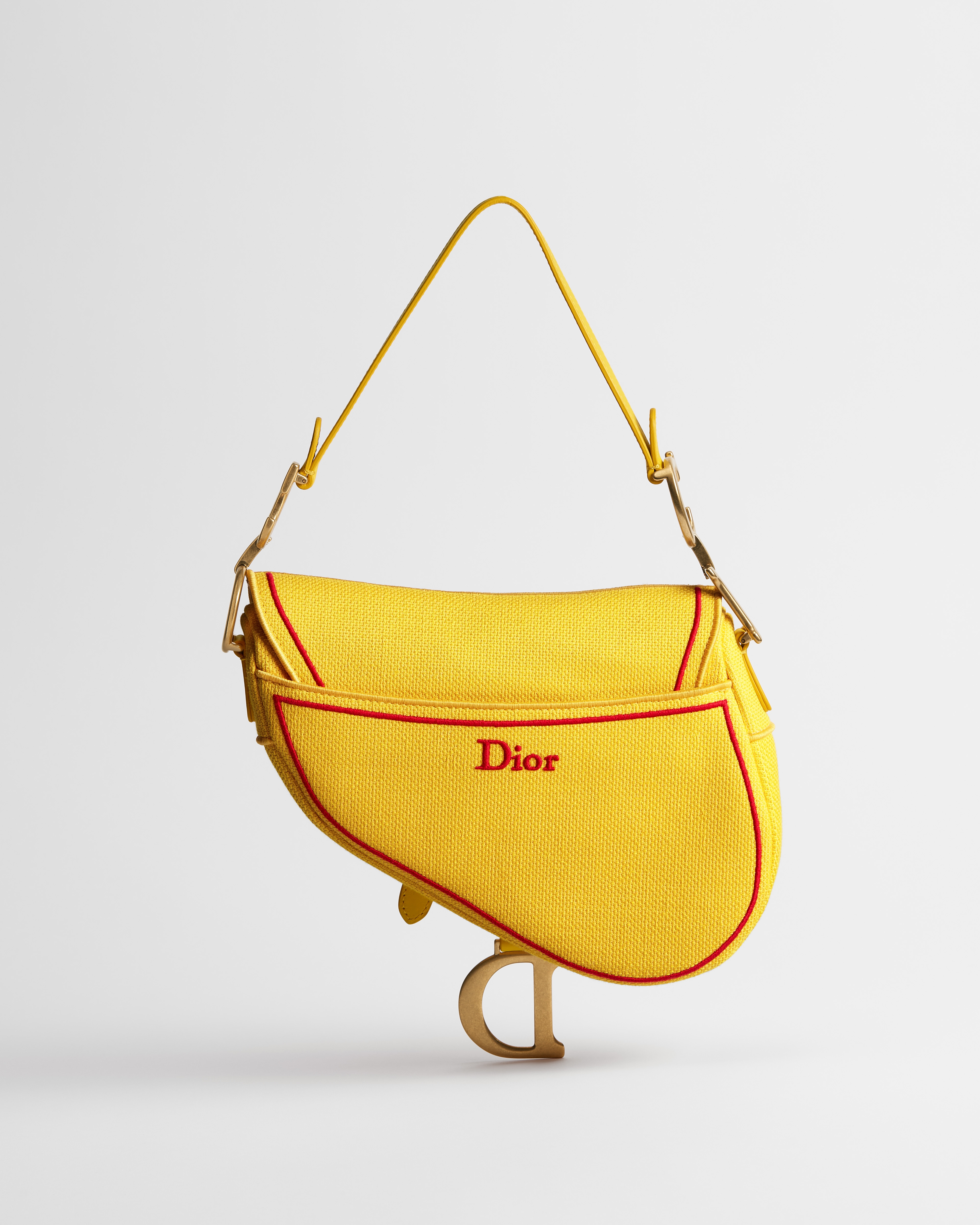 Saddle Bag mit Trageriemen Book Cover-Stickerei in Gelb und Rot E08