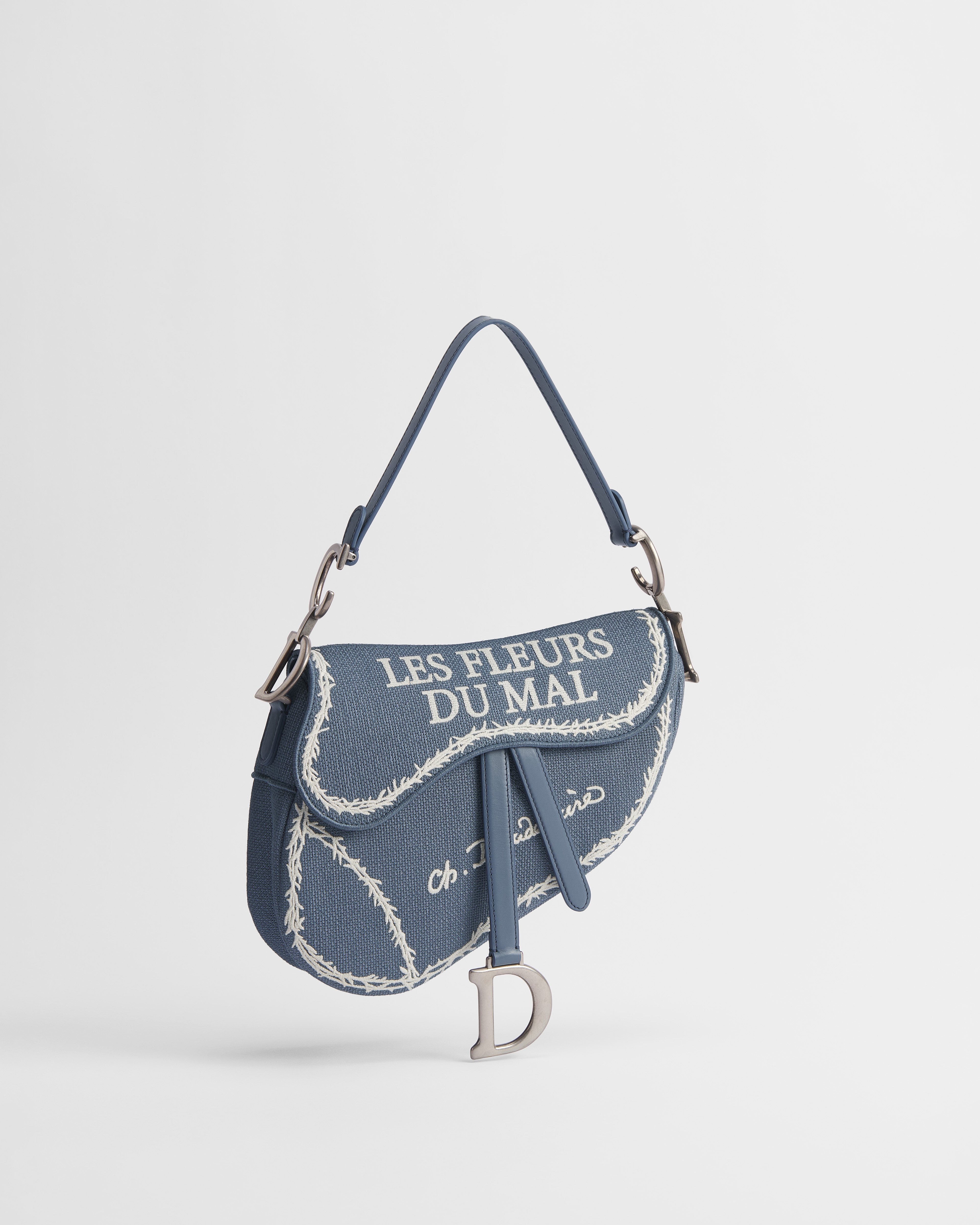 Sac Saddle à bandoulière Broderie Book Cover bleue et blanche E01