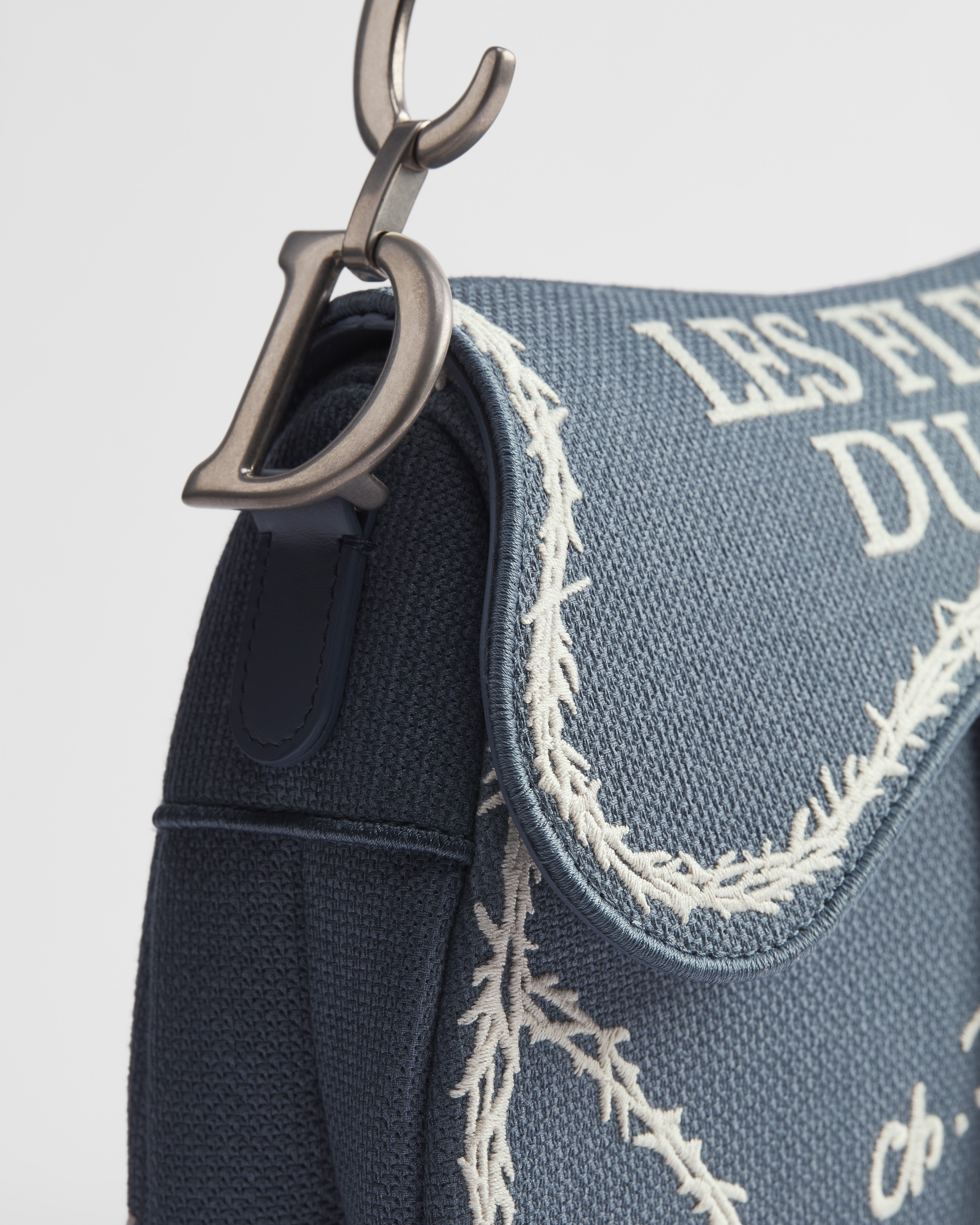 Saddle Bag with Strap Blue and White Book Cover Embroidery E09