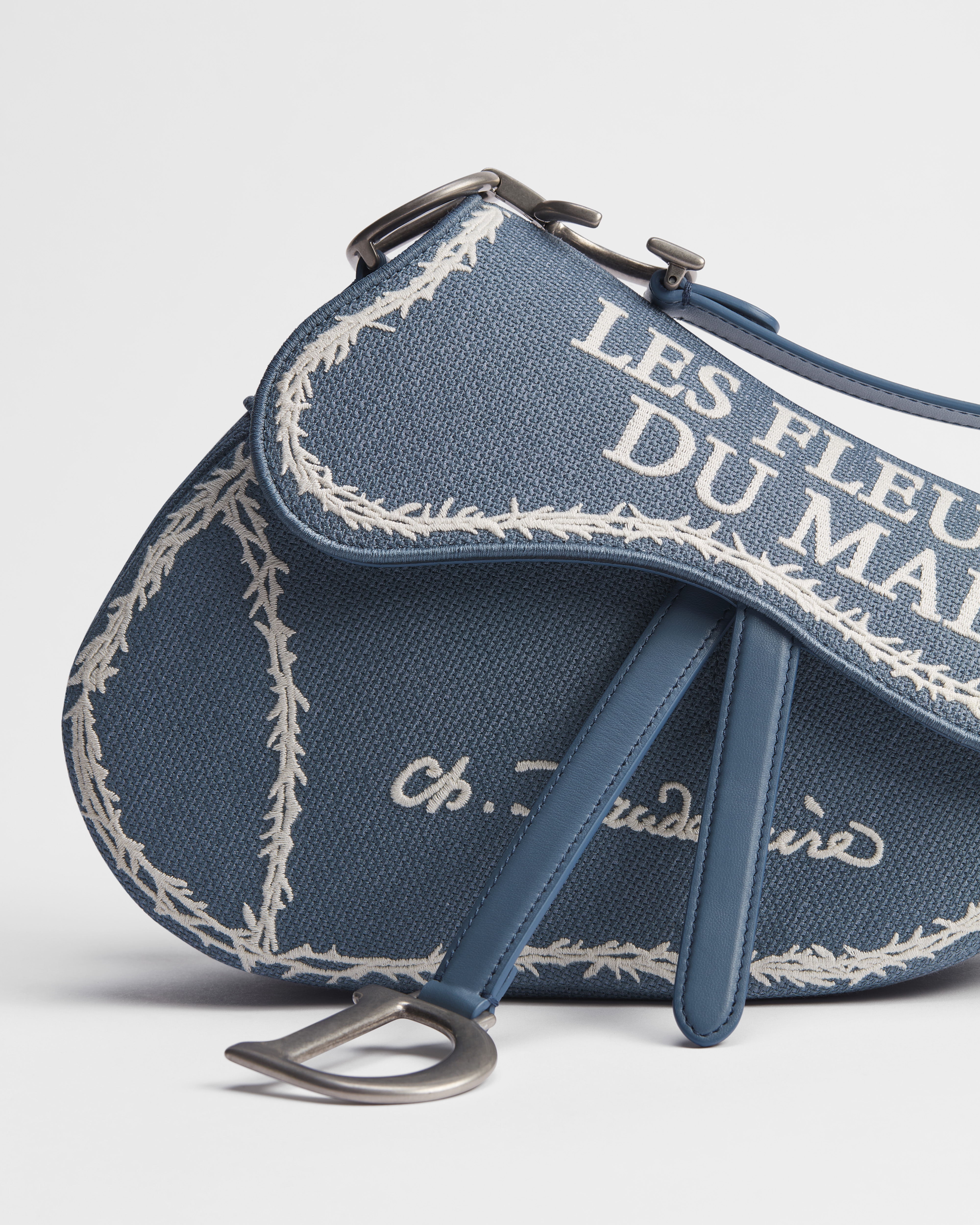 Saddle Bag with Strap Blue and White Book Cover Embroidery E10