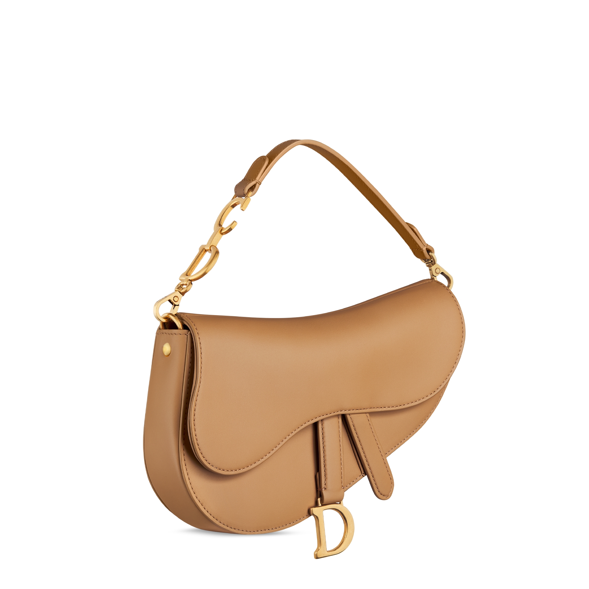 Small Saddle Multicarry Bag with Strap Light Gold-Tone Vintage Smooth Calfskin E03