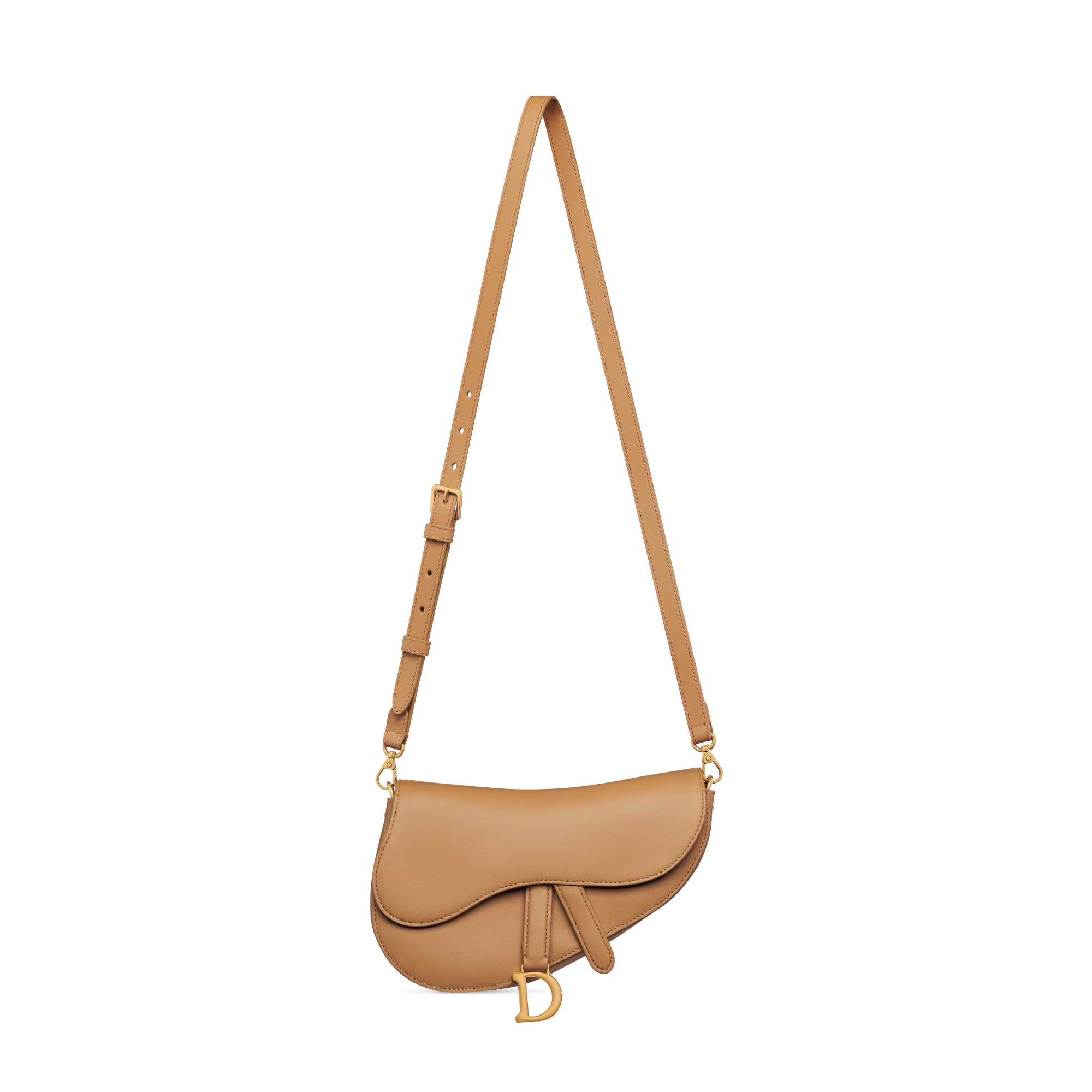 Small Saddle Multicarry Bag with Strap Light Gold-Tone Vintage Smooth Calfskin E07