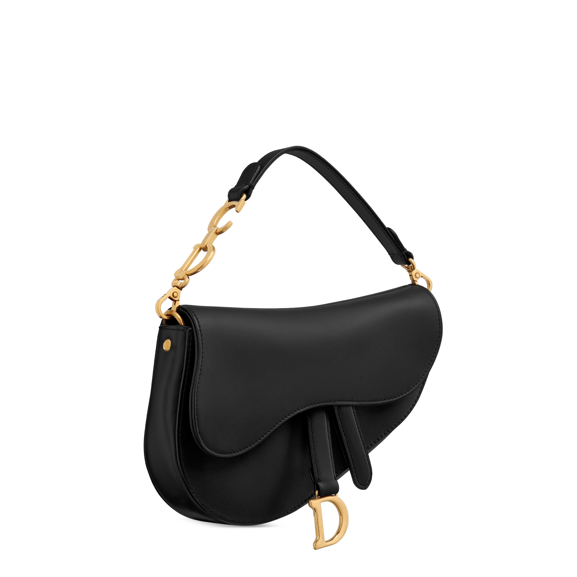 Kleine Saddle Multicarry-tas met schouderband Zwart soepel kalfsleer in vintagelook E03