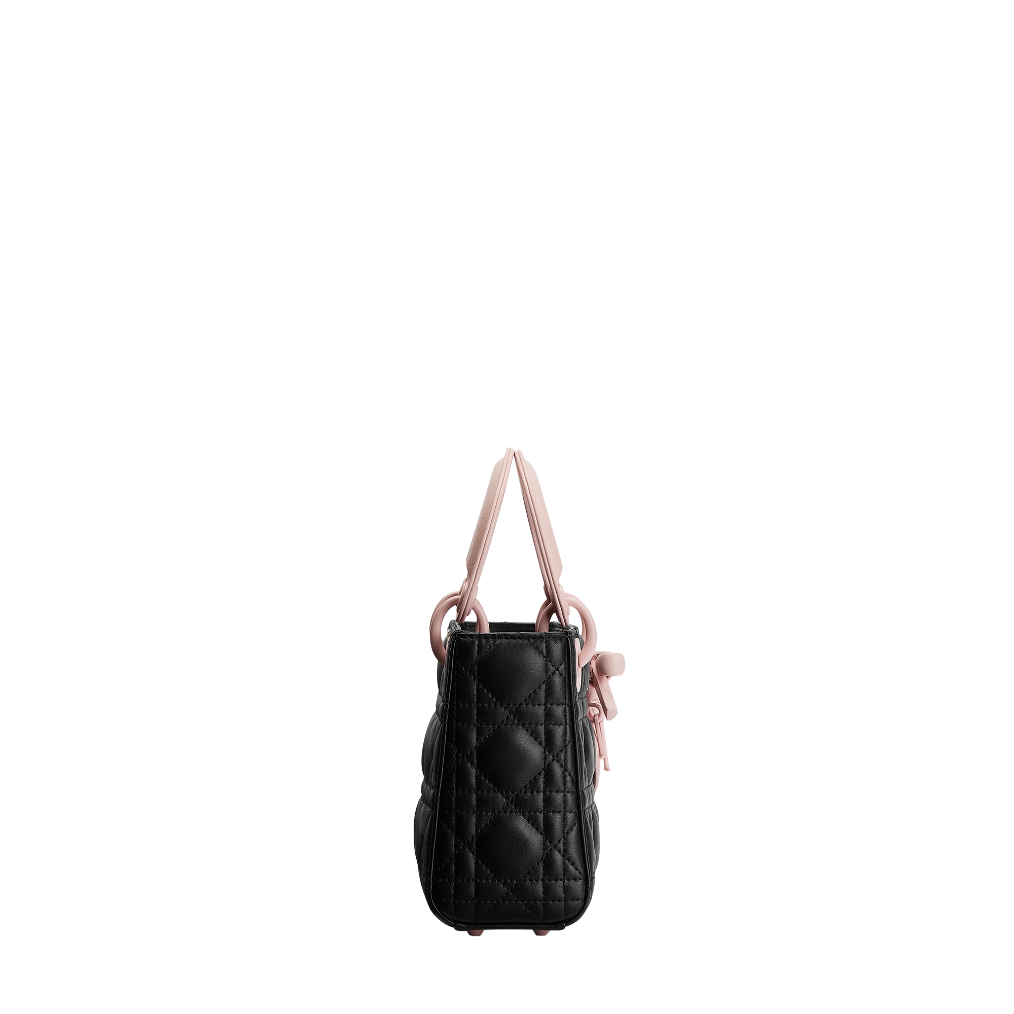 Mini Lady Dior Bag with Strap Black and Rose Soupir Cannage Lambskin E02