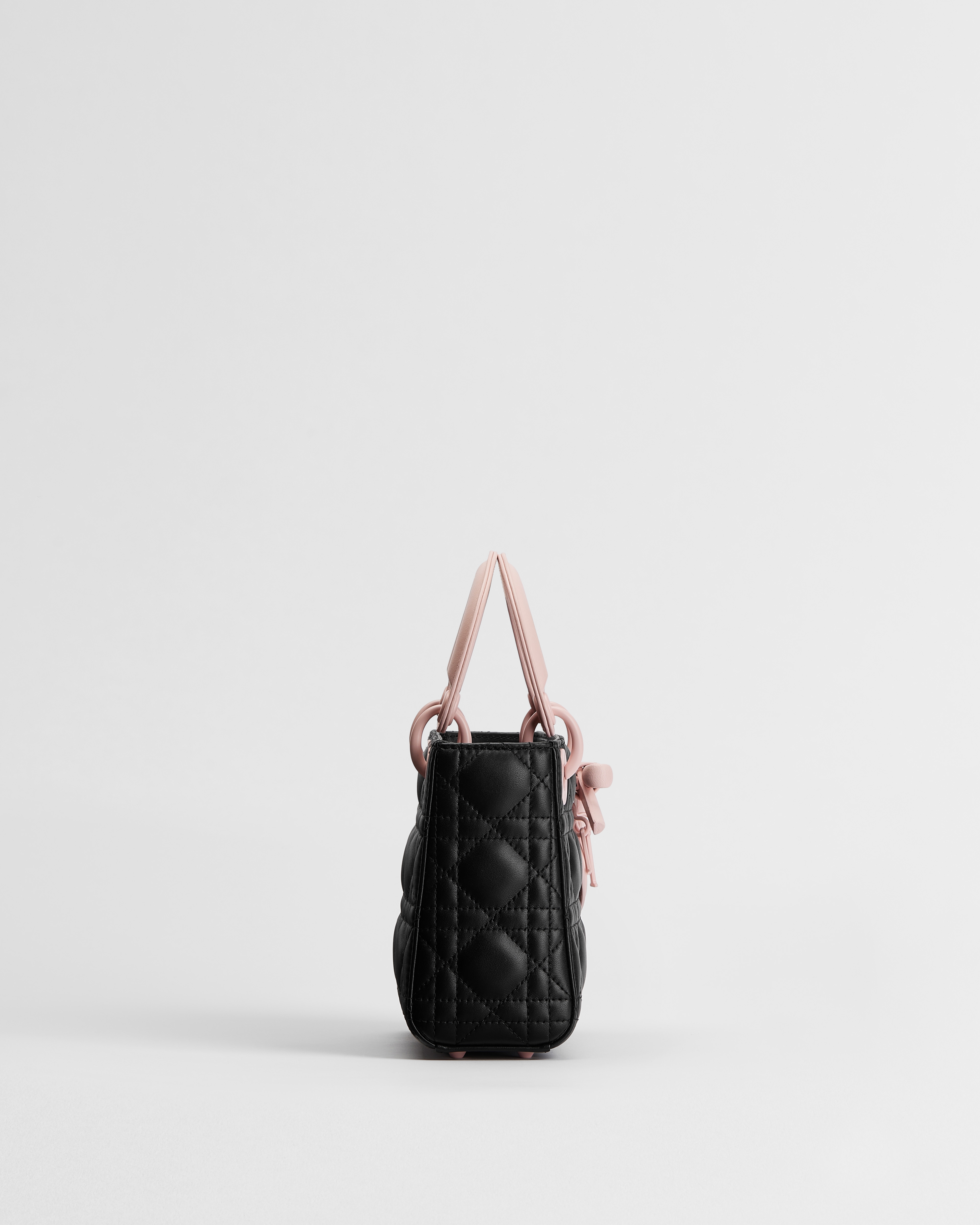 Mini Lady Dior Bag with Strap Black and Rose Soupir Cannage Lambskin E02