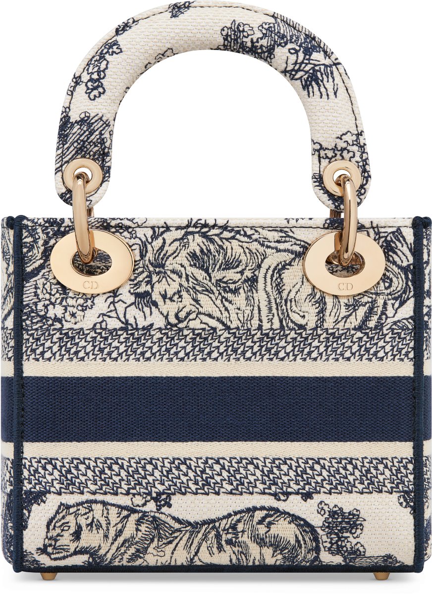 Mini Lady D Lite Bag White and Navy Blue Toile de Jouy Embroidery DIOR