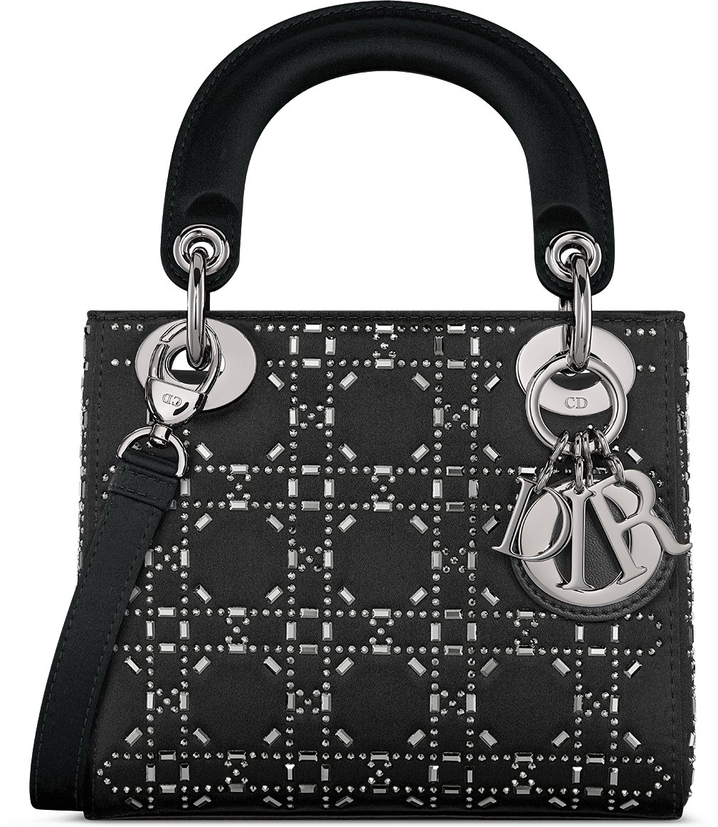 Mini Lady Dior Bag Black Strass Cannage Satin DIOR