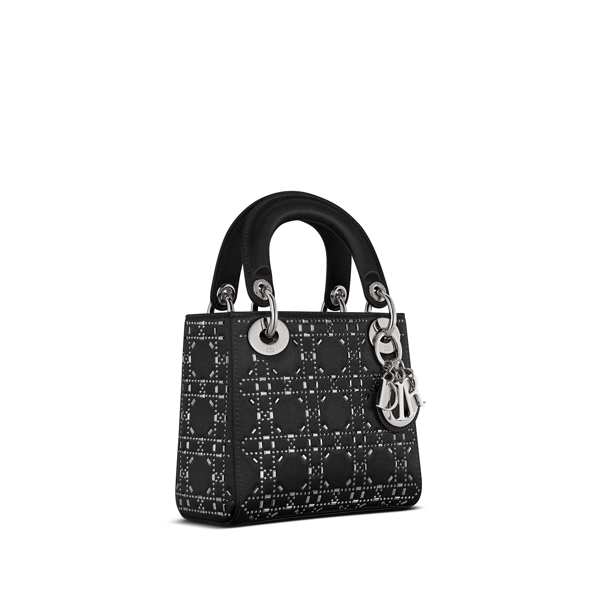 Mini Lady Dior Bag Black Strass Cannage Satin E03