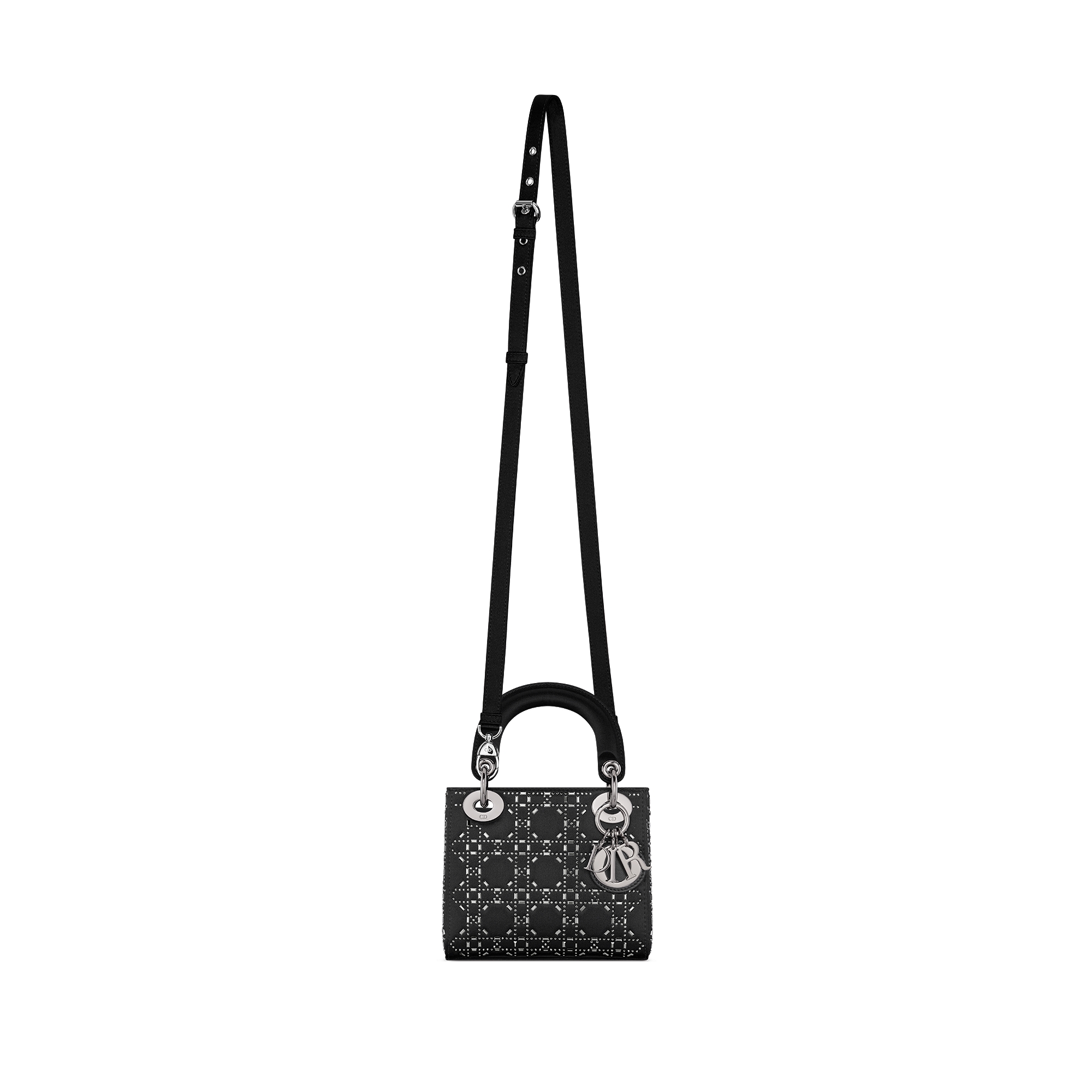 Mini Lady Dior Bag Black Strass Cannage Satin E07