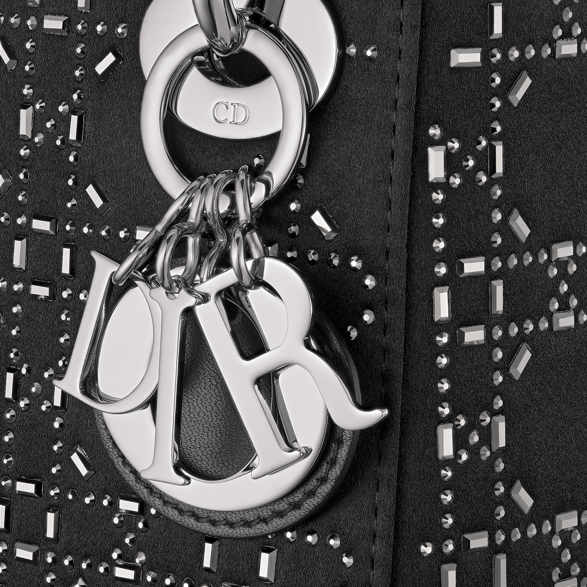 Mini Lady Dior Bag Black Strass Cannage Satin E09