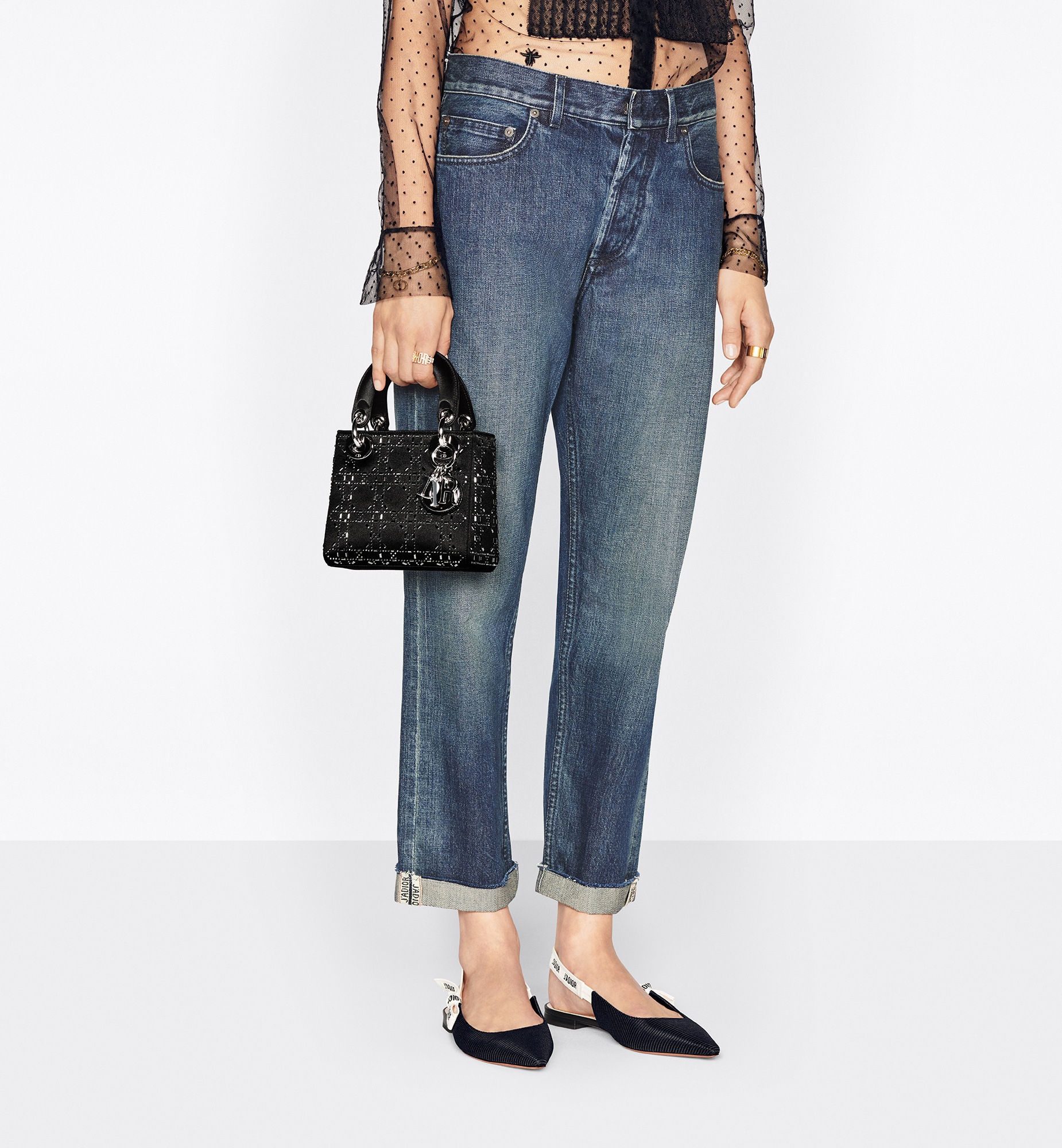 Mini Lady Dior Bag Black Strass Cannage Satin E13