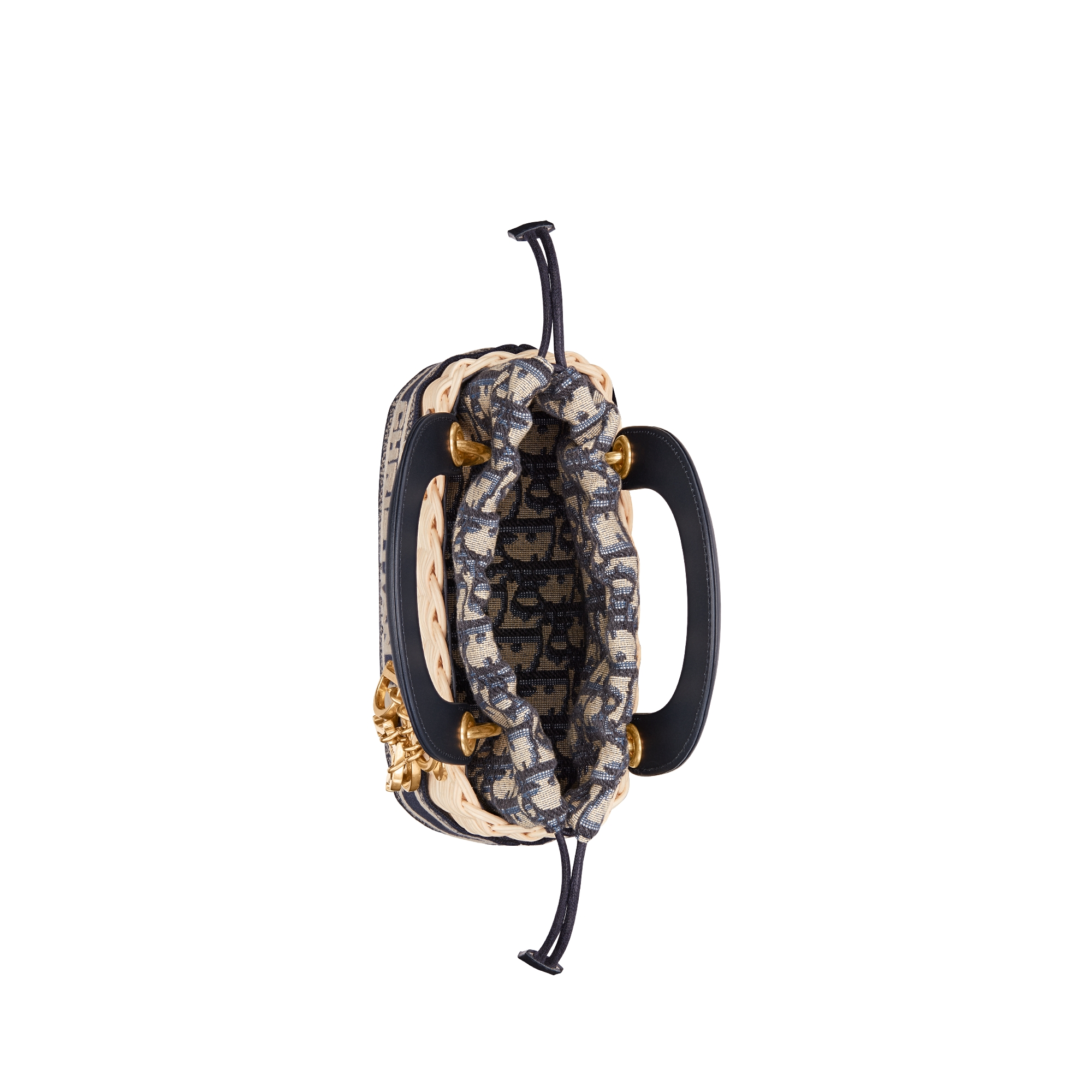 Mini Lady Dior Bag Natural Rattan and Blue Dior Oblique Jacquard E06