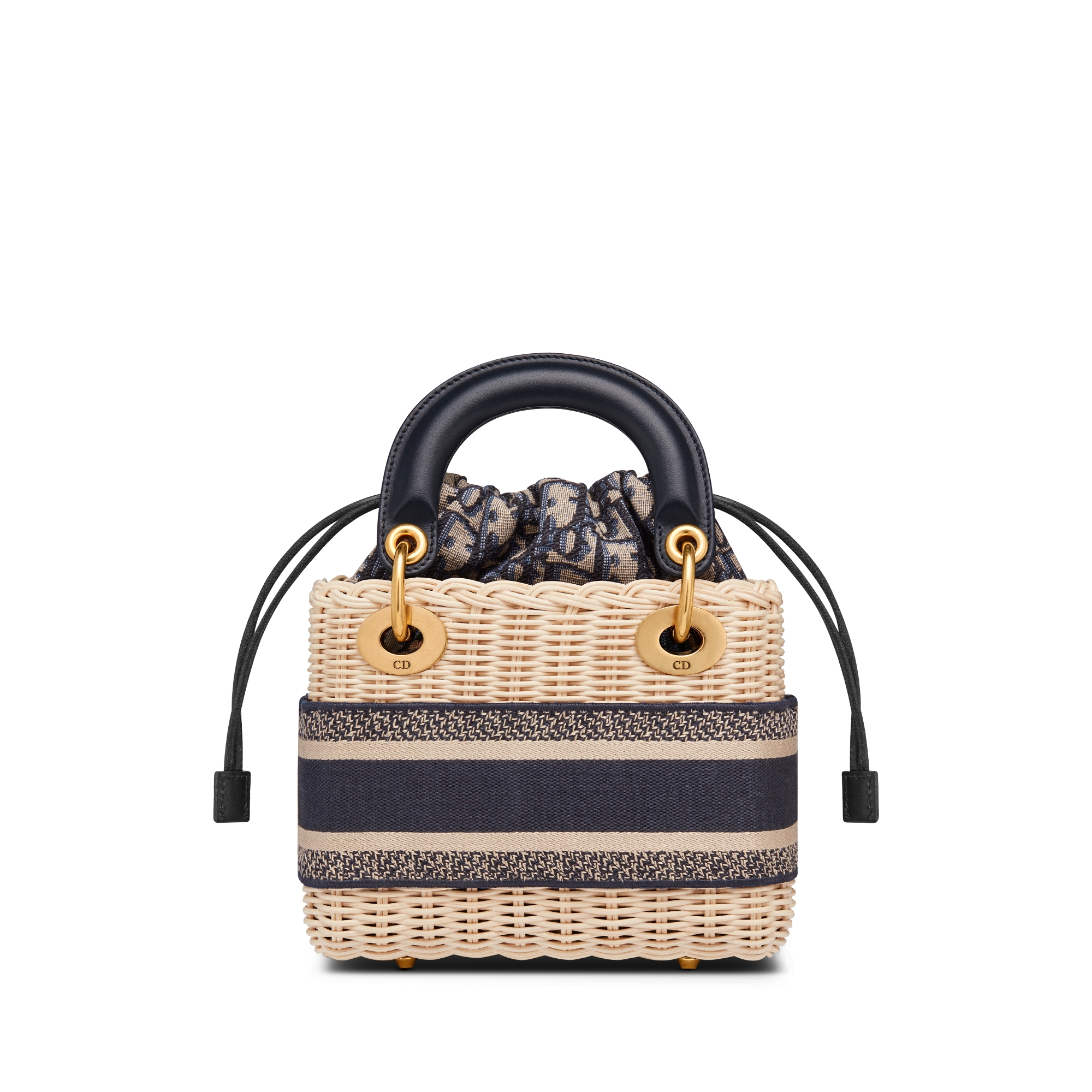 Mini Lady Dior Bag Natural Rattan and Blue Dior Oblique Jacquard E08
