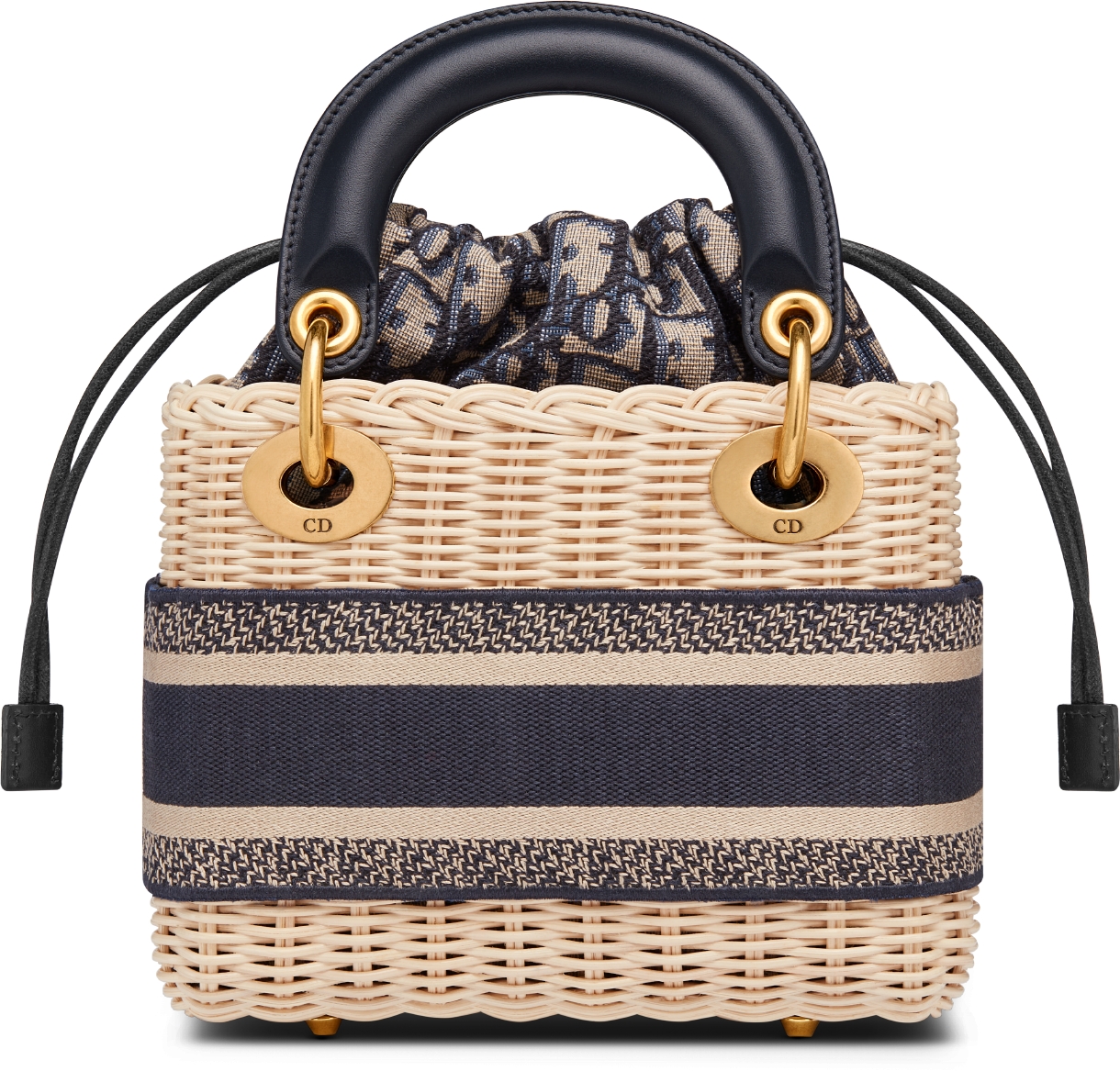 Mini Lady Dior Bag Natural Wicker and Blue Dior Oblique Jacquard | DIOR