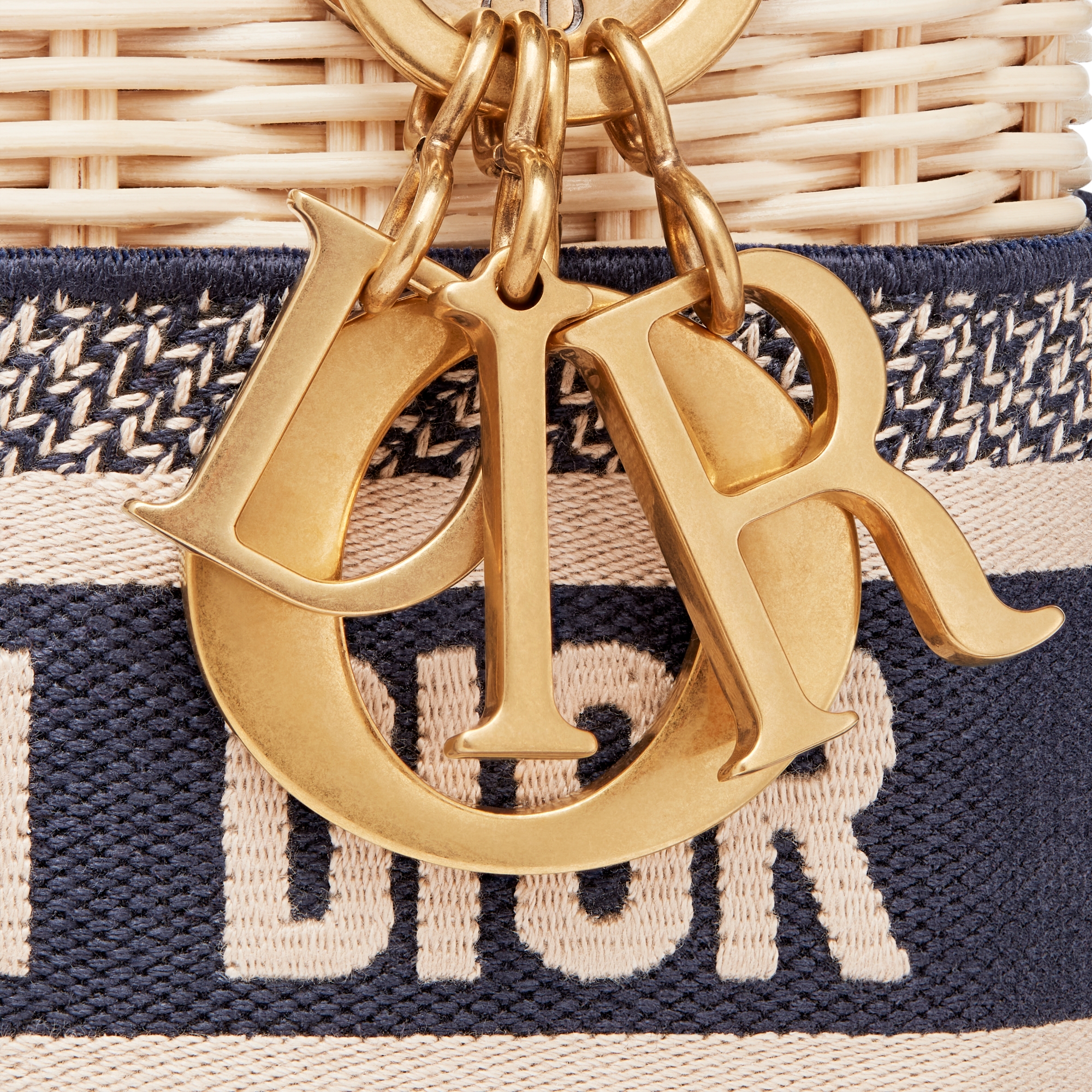 Mini Lady Dior Bag Natural Rattan and Blue Dior Oblique Jacquard E09