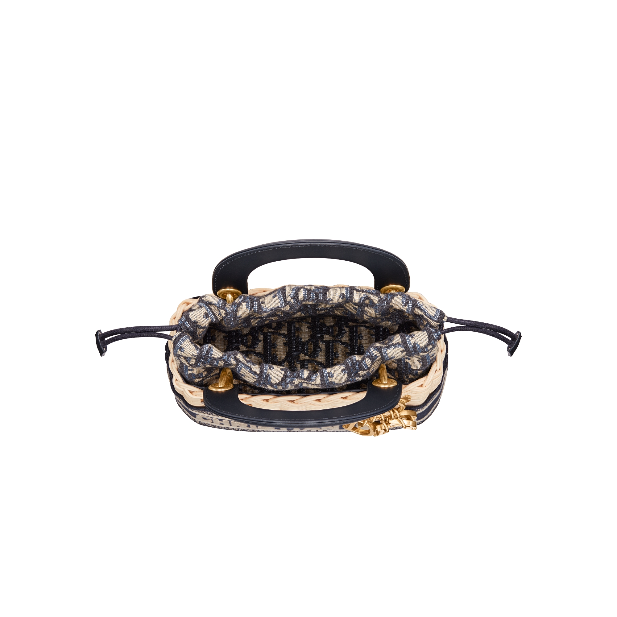 Mini Lady Dior Bag Natural Rattan and Blue Dior Oblique Jacquard E10