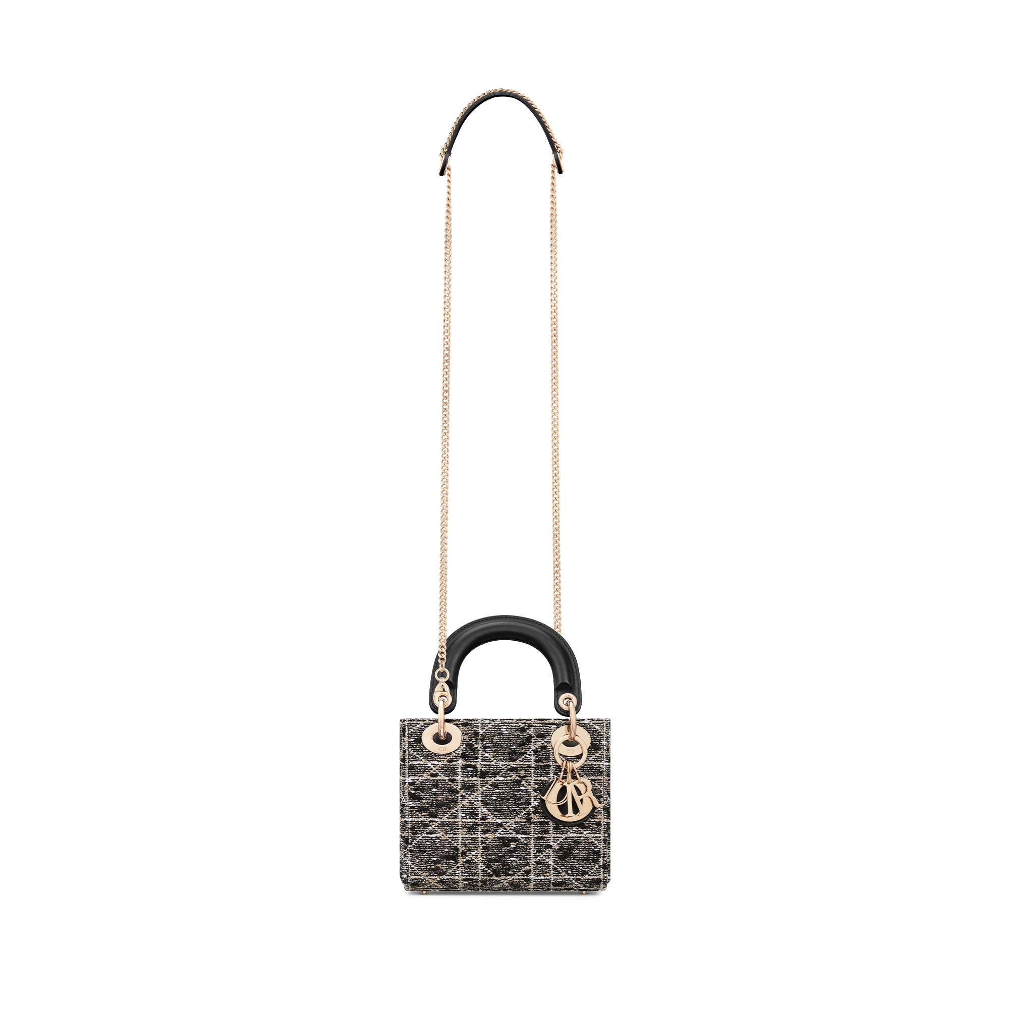 Mini Lady Dior Bag Black Tweed with Cannage Motif in Gold-Tone Metallic Thread E07