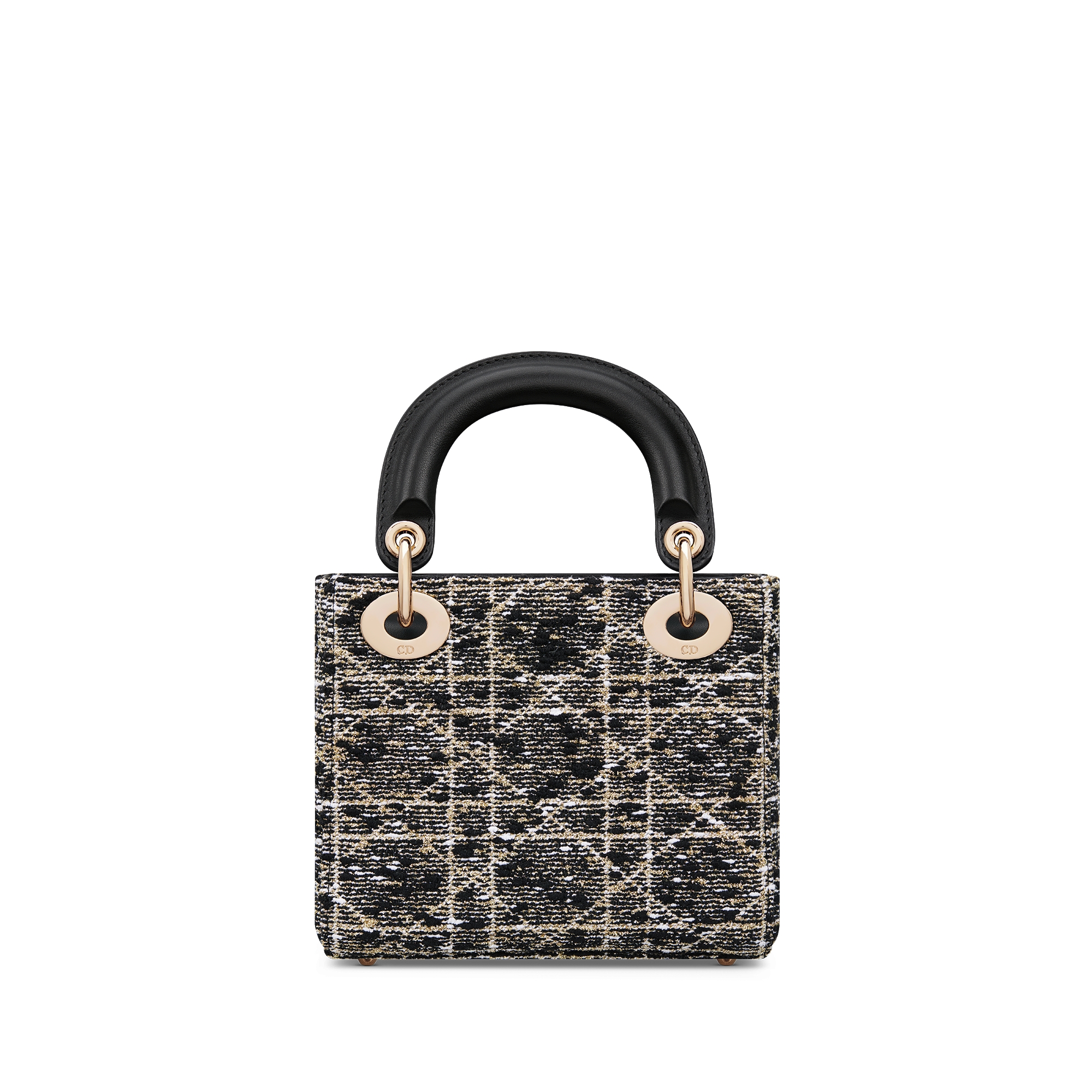Mini Lady Dior Bag Black Tweed with Cannage Motif in Gold-Tone Metallic Thread E08