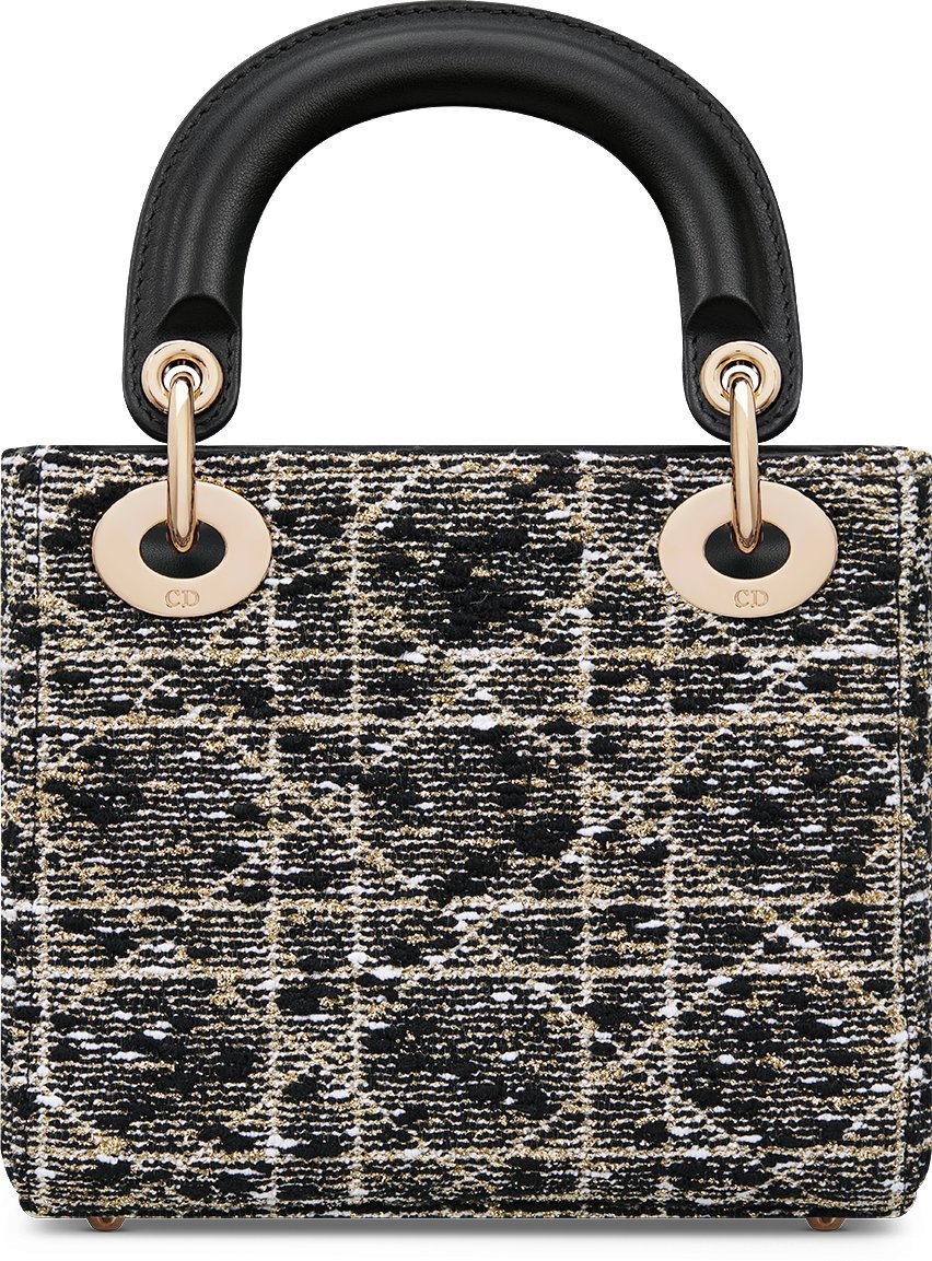 Mini Lady Dior Bag Black Cannage Tweed with GoldTone Metallic Thread