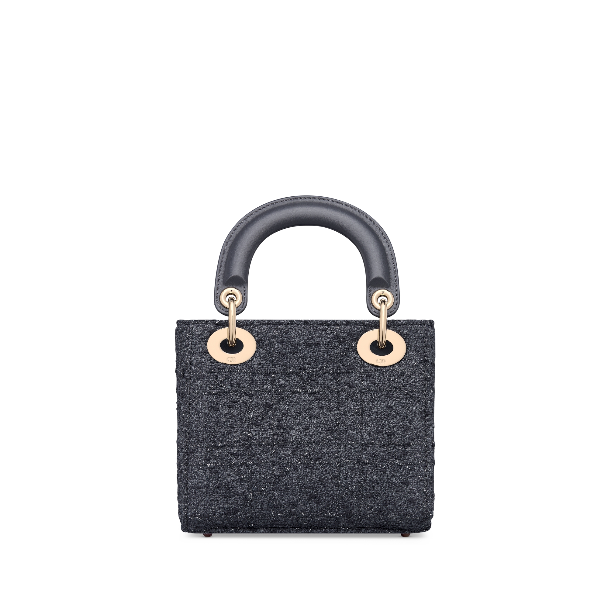 Mini Lady Dior Bag Gray Tweed with Silver-Tone Metallic Thread Cannage Motif E08