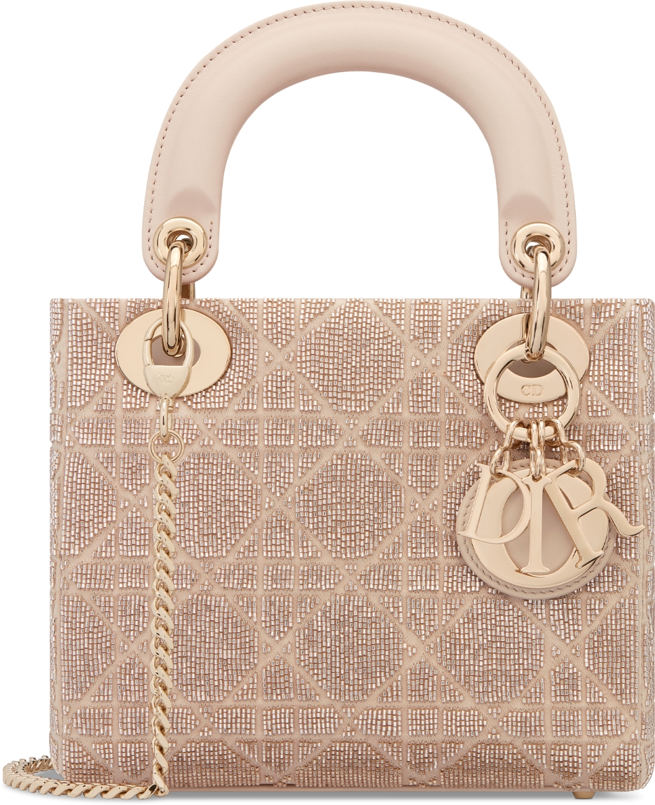 Bolso mini Lady Dior Algodon con el motivo Cannage bordado con microabalorios en beige caramelo DIOR