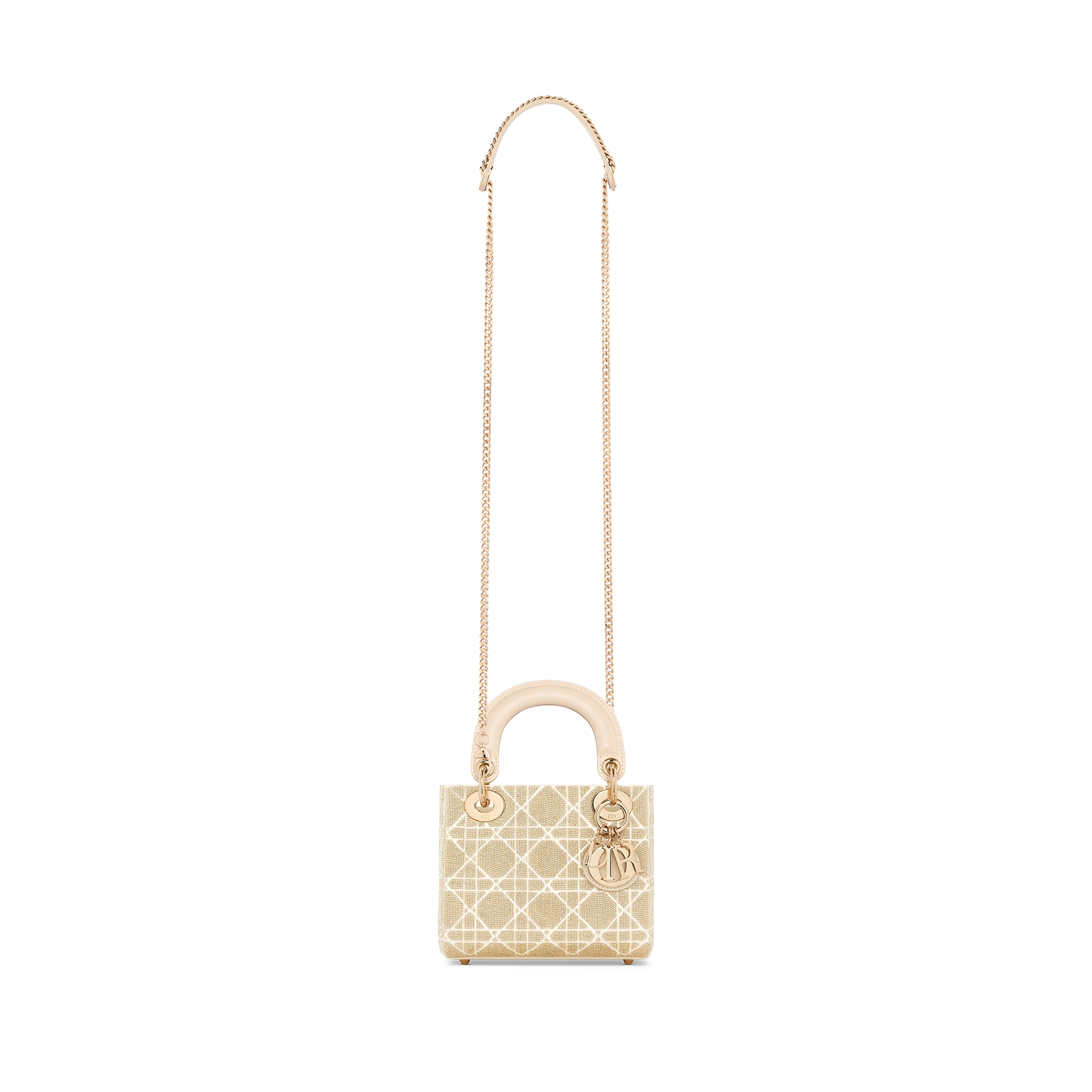 Mini Lady Dior Bag Light Ivory Microbead-Embroidered Cotton with Cannage Motif E07