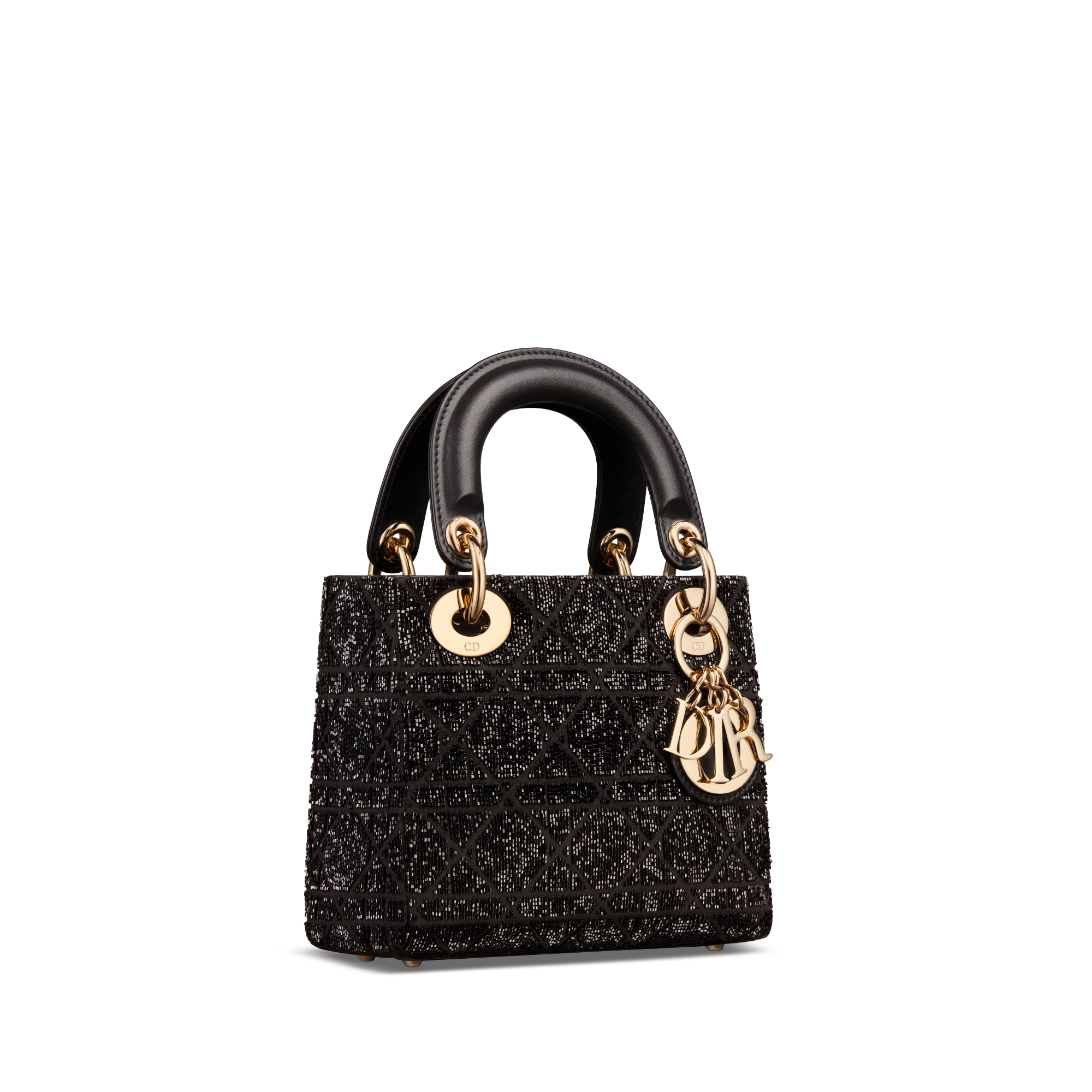 Sac Lady Dior Mini Coton brodé de micro perles à motif Cannage noir E03
