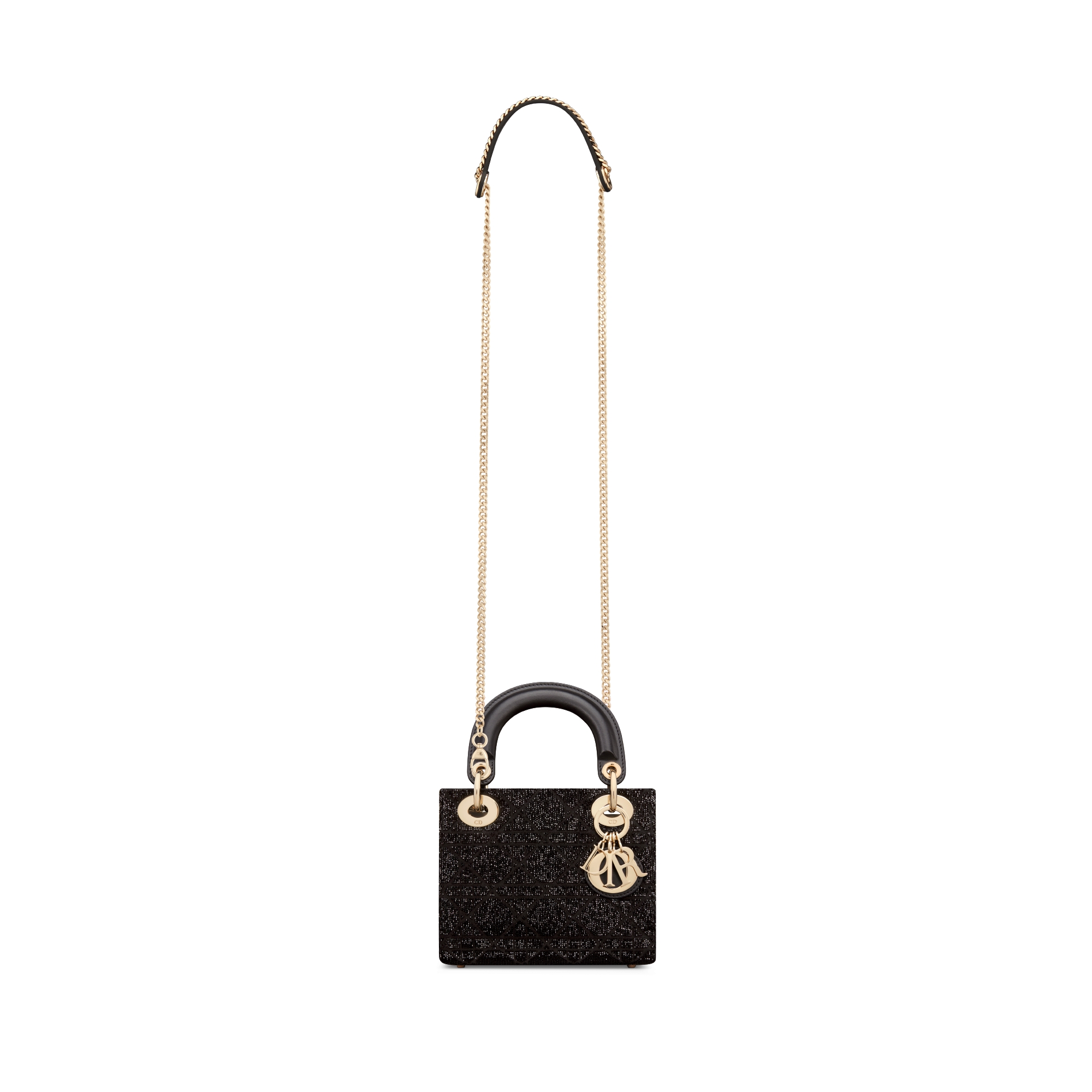 Sac Lady Dior Mini Coton brodé de micro perles à motif Cannage noir E07