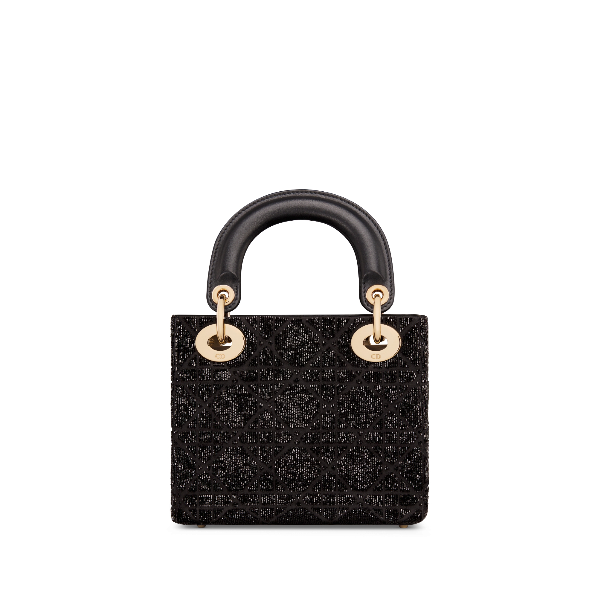 Sac Lady Dior Mini Coton brodé de micro perles à motif Cannage noir E08