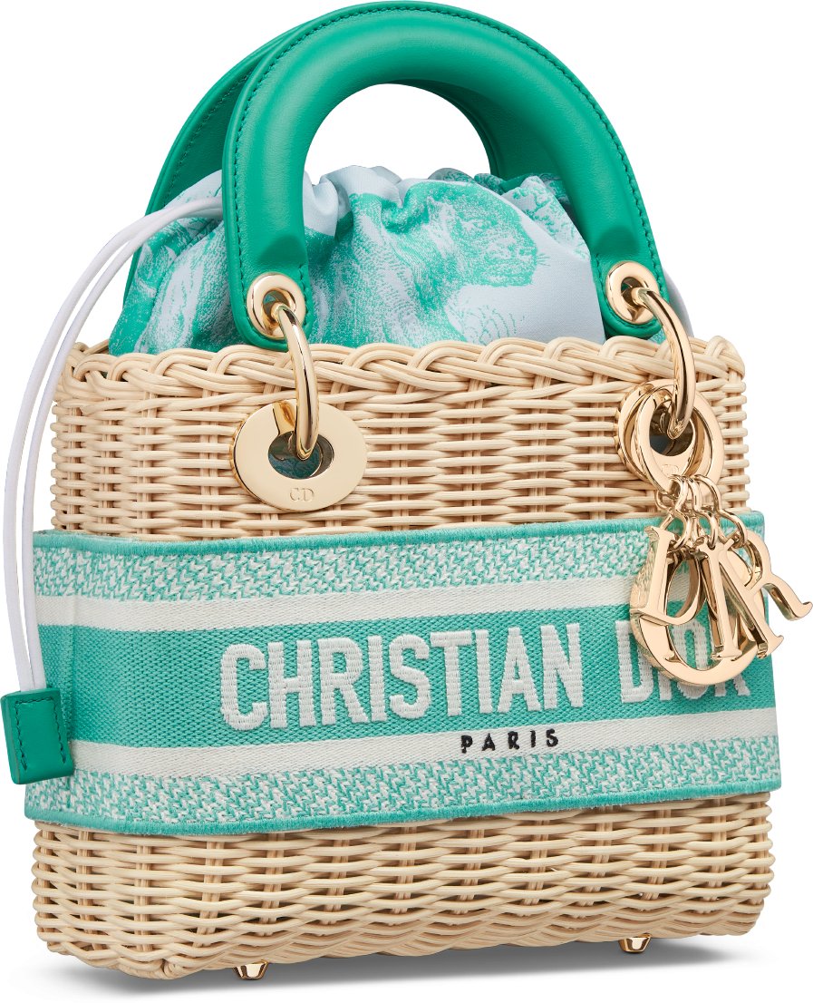 Mini Dioriviera Lady Dior Bag Natural Rattan and Aquamarina Toile de Jouy Jacquard DIOR